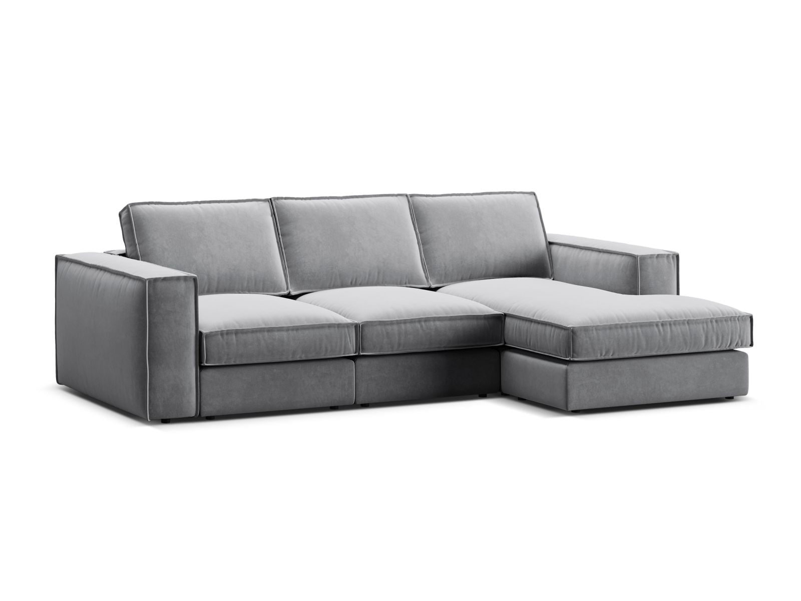 Elegantes 3-Sitzer Ecksofa Pola in zeitlosem Grau, rechtsseitig, ideal für entspannte Stunden und modernes Wohndesign.