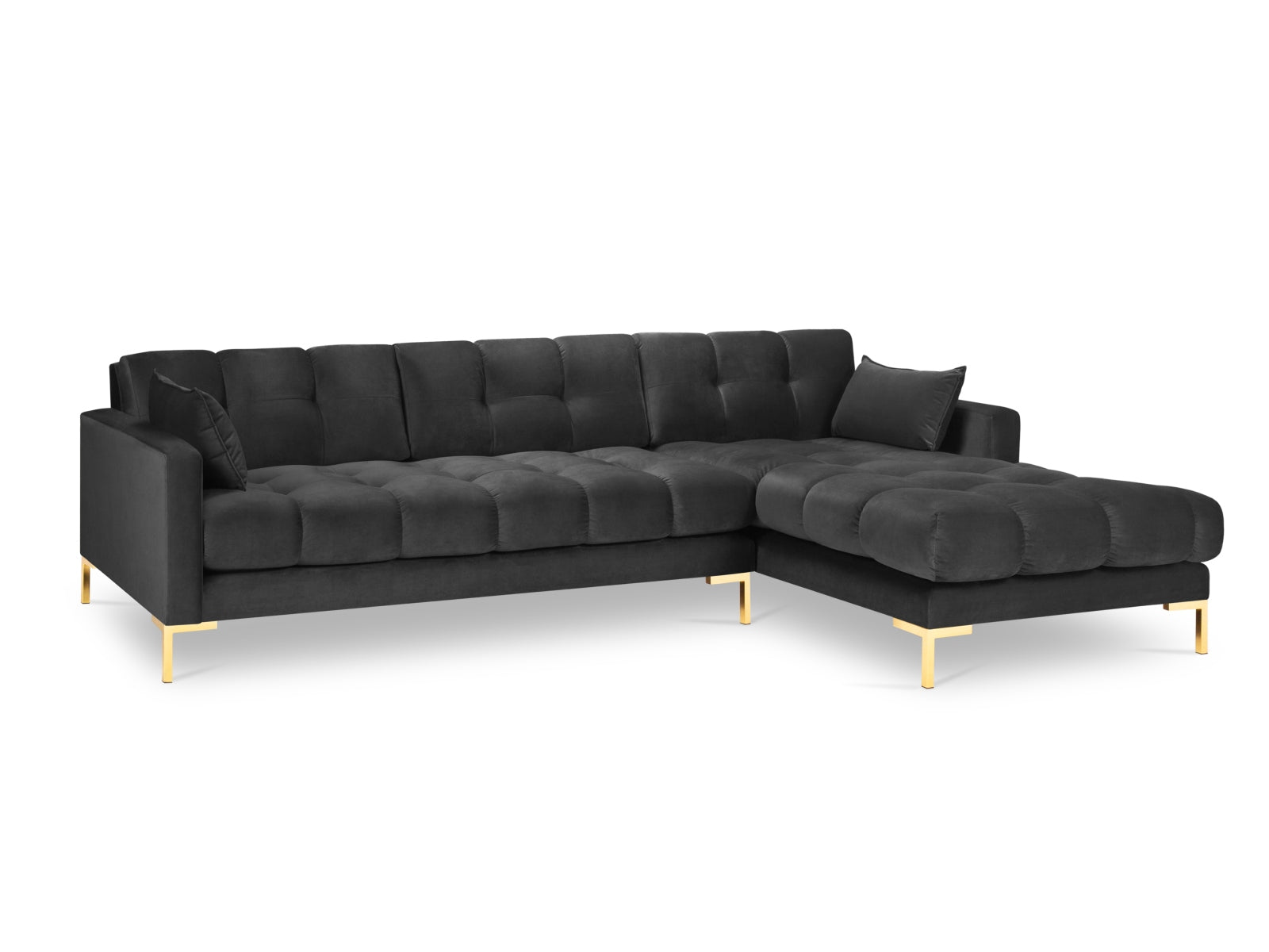 Erleben Sie das Mamaia Velour Ecksofa rechts von Micadoni – ein 5-Sitzer, der Stil, Komfort und Funktionalität vereint und Ihr Wohnzimmer aufwertet.