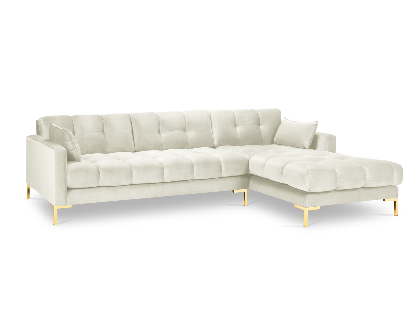 Erleben Sie das Mamaia Velour Ecksofa rechts von Micadoni – ein 5-Sitzer, der Stil, Komfort und Funktionalität vereint und Ihr Wohnzimmer aufwertet.