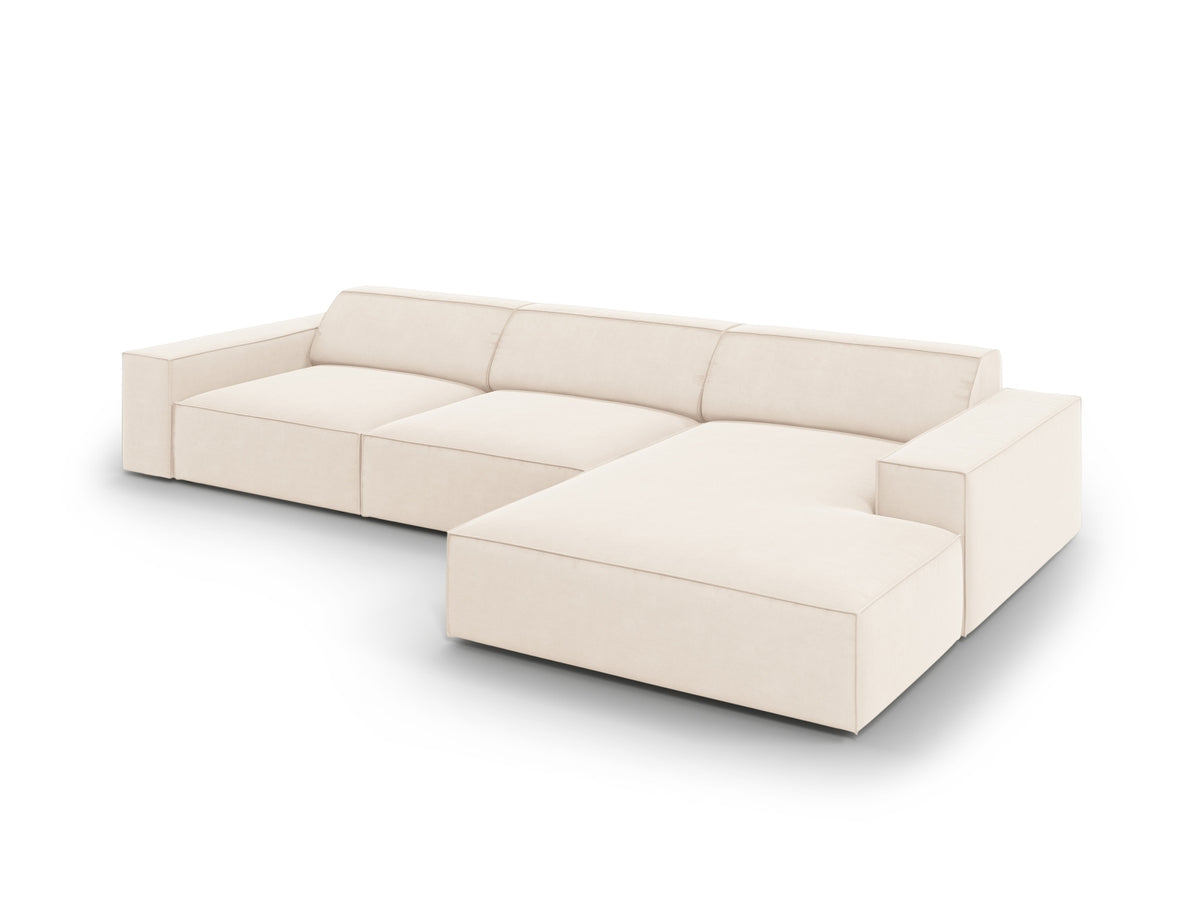 Jodie Velour modulares Ecksofa rechts 4 Sitzer in Light Beige-Bluvel präsentiert im Onlineshop von KAQTU Design AG. L-Sofa rechts ist von Micadoni