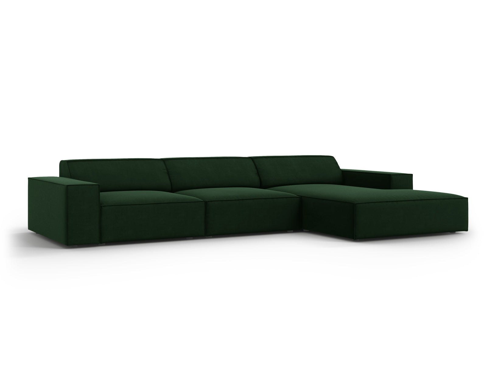 Modulares Ecksofa Jodie in luxuriösem Bottle Green-Bluvel, perfekt für moderne Wohnzimmer. Bequemes 4-Sitzer-Design von Micadoni.