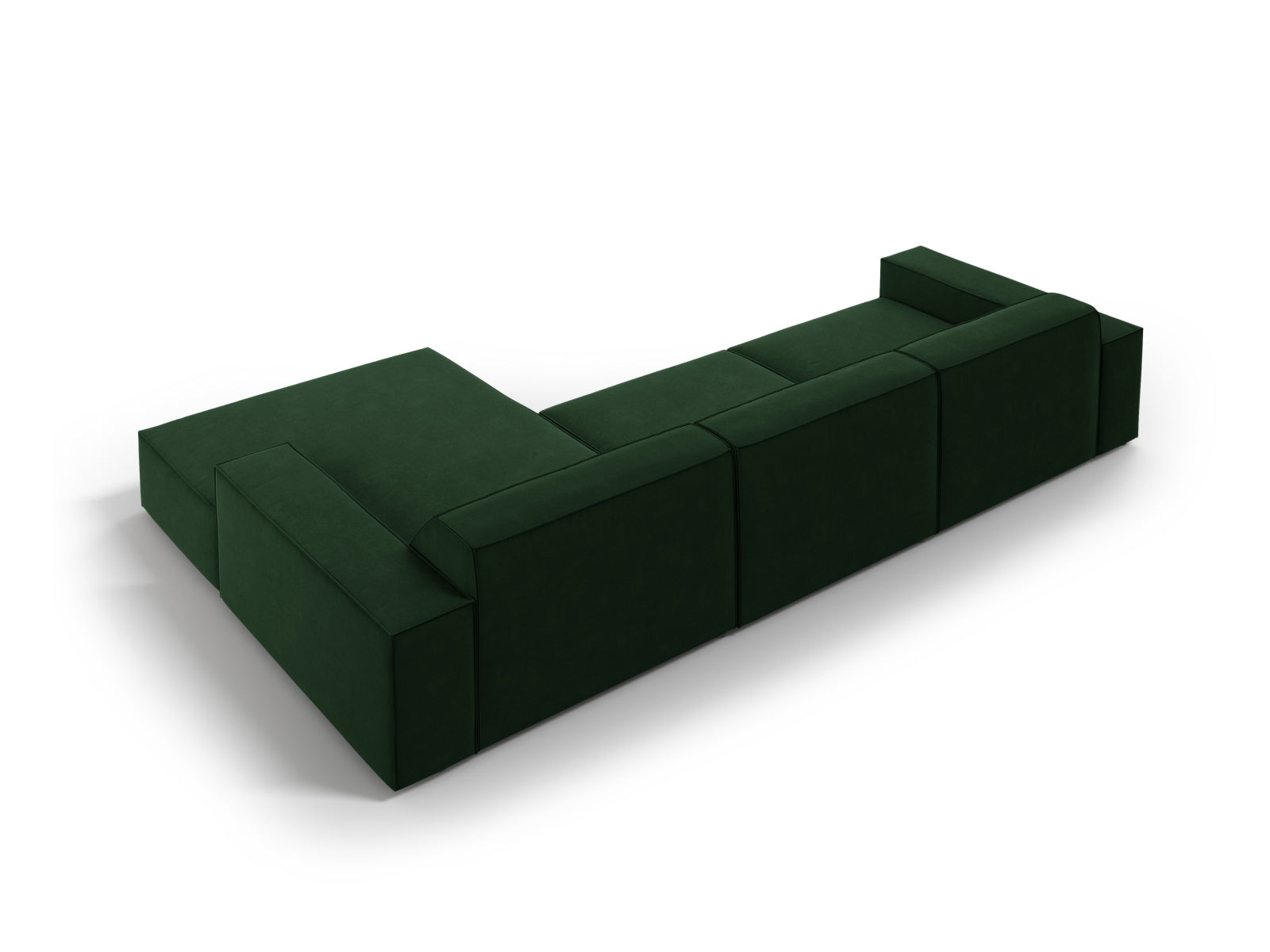 Modulares Ecksofa Jodie in luxuriösem Bottle Green-Bluvel, perfekt für moderne Wohnzimmer. Bequemes 4-Sitzer-Design von Micadoni.