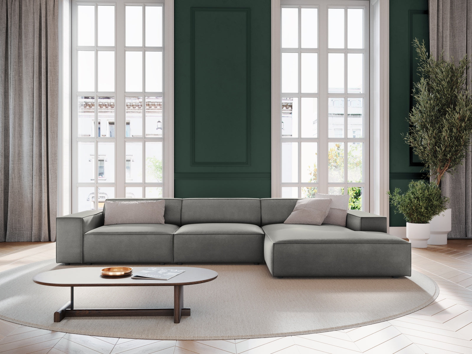 Entdecken Sie das elegante Jodie Velour Ecksofa rechts von Micadoni – ein 4-Sitzer, der Komfort und Stil vereint. Ideal für Ihr modernes Wohnzimmer!