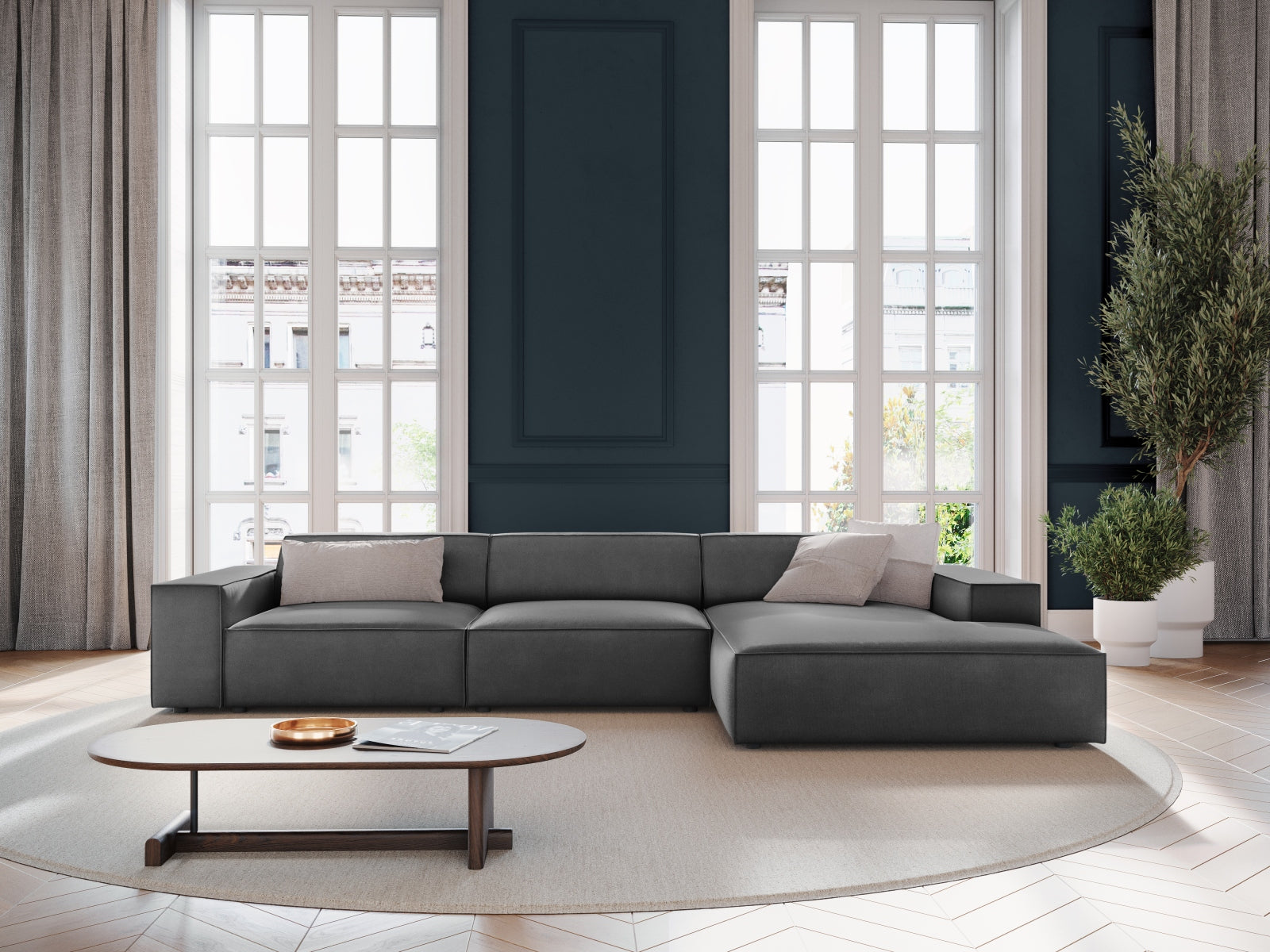 Entdecken Sie das elegante Jodie Velour Ecksofa rechts von Micadoni – ein 4-Sitzer, der Komfort und Stil vereint. Ideal für Ihr modernes Wohnzimmer!