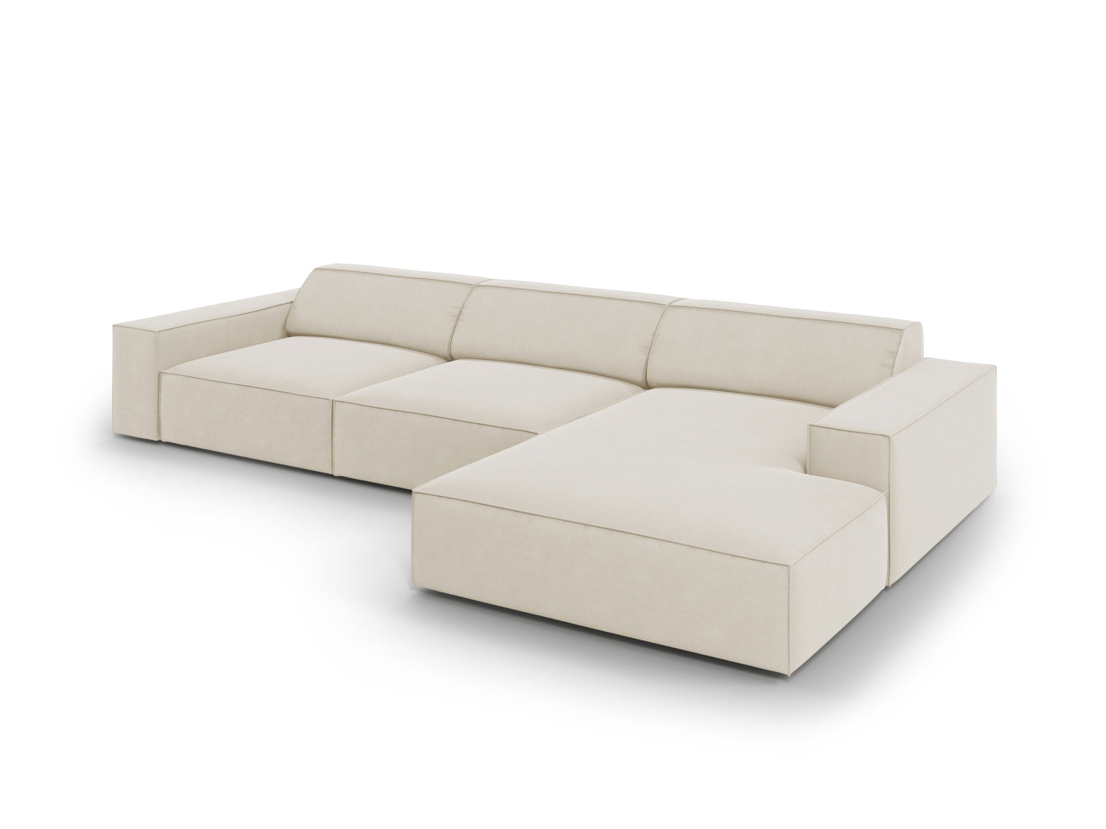 Elegantes Jodie Velour Ecksofa in stilvollem Dunkelbeige, ideal für gemütliche Wohnräume. Modulares Design für individuelle Anpassung.