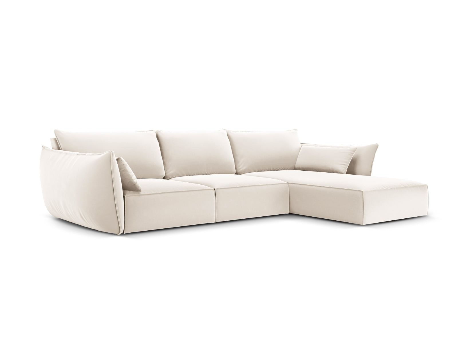 Elegantes Kaelle Velour Ecksofa in Light Beige-Bluvel, 4-Sitzer, ideal für stilvolle Wohnräume, präsentiert von Micadoni.