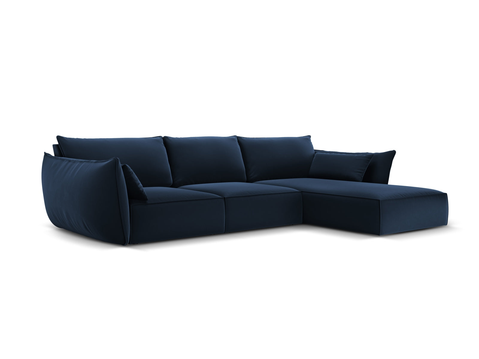 Elegantes Kaelle Velour Ecksofa in Royal Blue, 4-Sitzer, ideal für stilvolle Wohnräume, präsentiert von Micadoni.