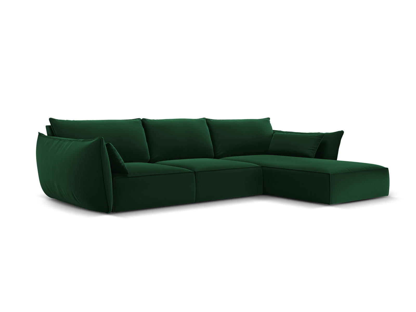 Elegantes Kaelle Velour Ecksofa in Bottle Green, 4-Sitzer, rechtsseitig, stilvoll und modern, ideal für jedes Wohnzimmer.