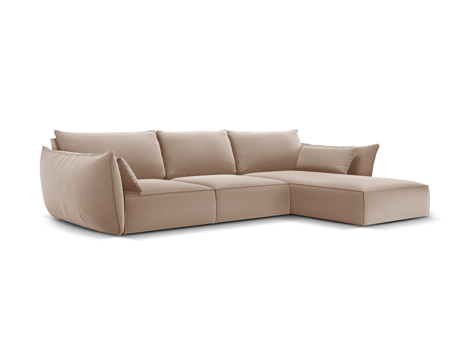 Beige Velour Ecksofa Kaelle von Micadoni, 4-Sitzer, stilvolles L-Sofa mit modernem Design, ideal für gemütliche Wohnräume.