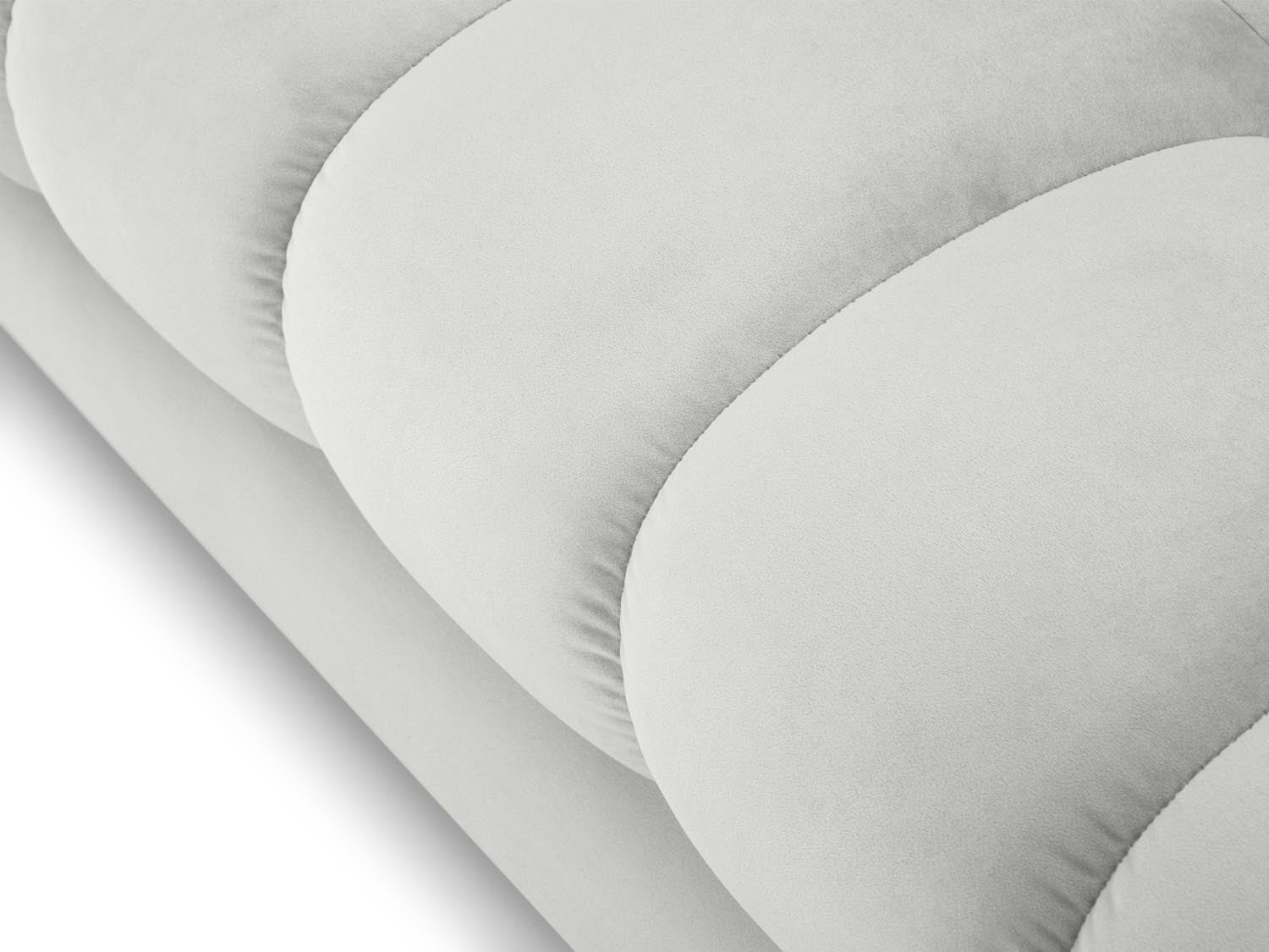 Modernes Mamaia Velour Ecksofa für 5 Personen, rechtsseitig, perfekt für gemütliche und stilvolle Wohnzimmergestaltung.