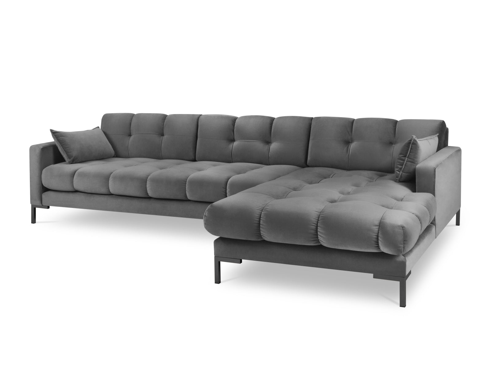 Mamaia Velour Ecksofa rechts 5 Sitzer in Light Grey/Schwarz-Bluvel präsentiert im Onlineshop von KAQTU Design AG. L-Sofa rechts ist von Micadoni