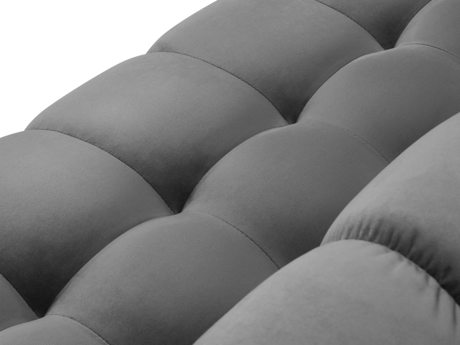 Stylisches Mamaia Velour Ecksofa in Hellgrau und Schwarz-Bluvel, 5-Sitzer, perfekt für stilvolle Wohnzimmer und entspannte Stunden.