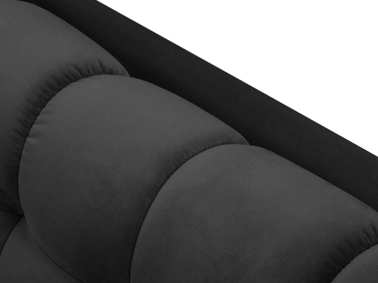 Elegantes Mamaia Velour Ecksofa in dunklem Grau, 5-Sitzer, ideal für gemütliche Zusammenkünfte und geschmackvolle Einrichtung, erhältlich bei Micadoni.