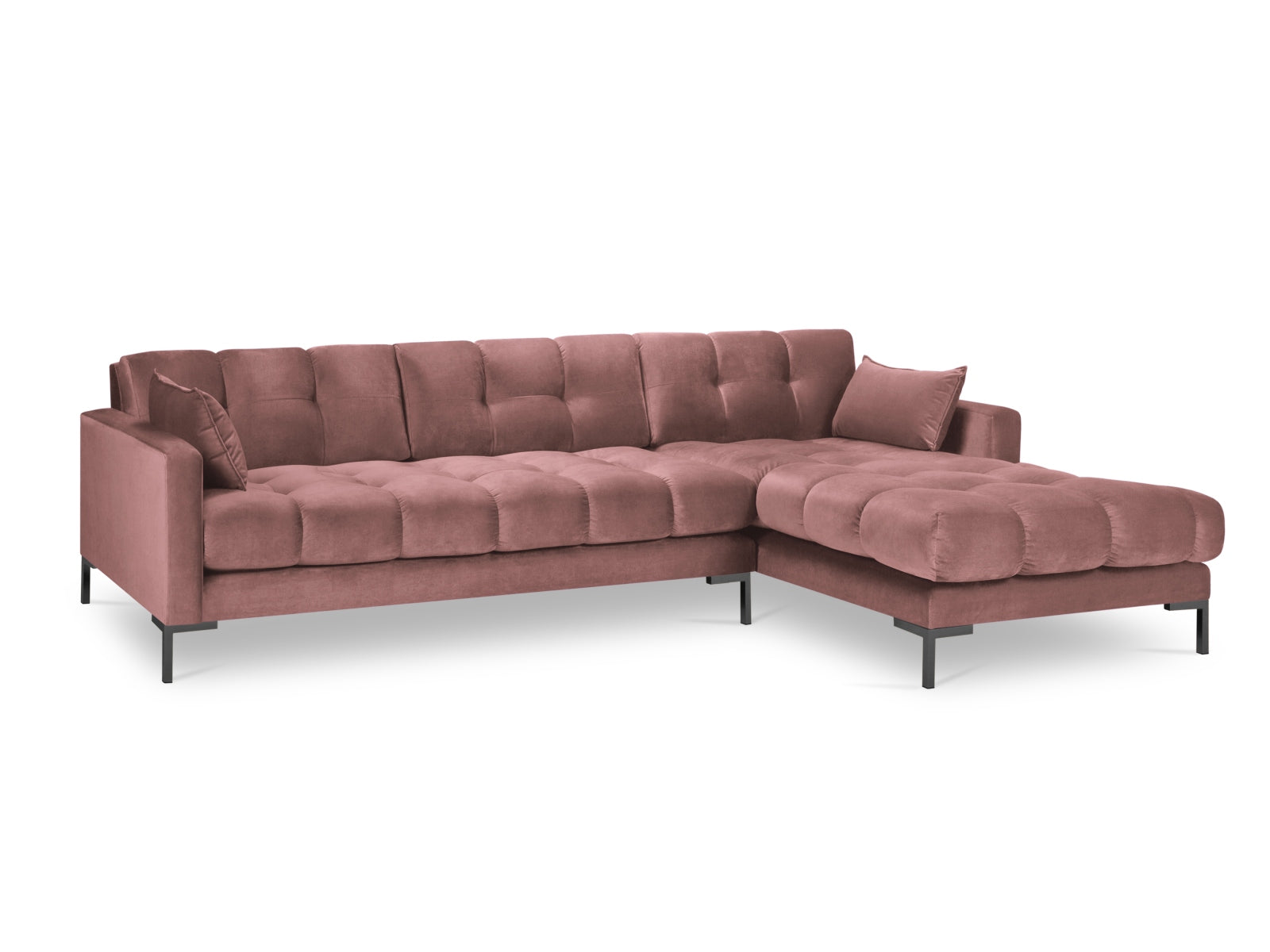 Erleben Sie das Mamaia Velour Ecksofa rechts von Micadoni – ein 5-Sitzer, der Stil, Komfort und Funktionalität vereint und Ihr Wohnzimmer aufwertet.