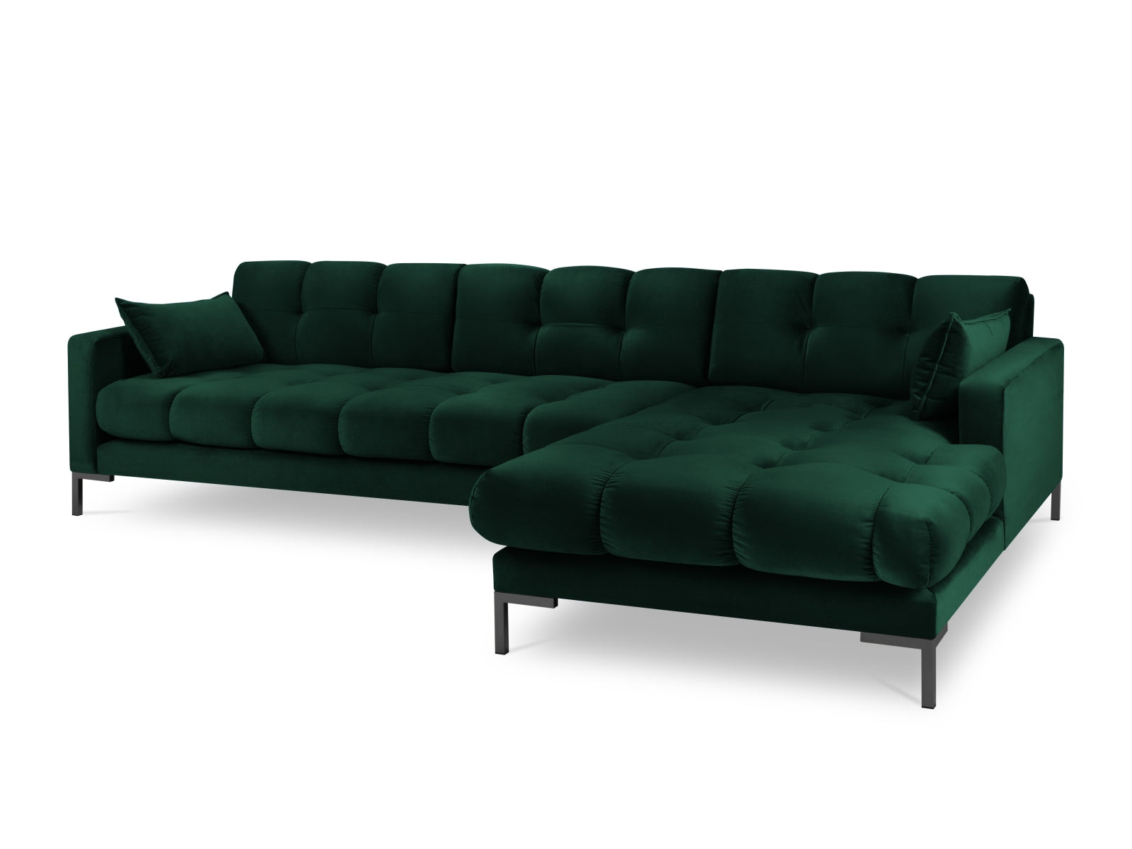 Mamaia Velour Ecksofa rechts 5 Sitzer in Bottle Green/Schwarz-Bluvel präsentiert im Onlineshop von KAQTU Design AG. L-Sofa rechts ist von Micadoni