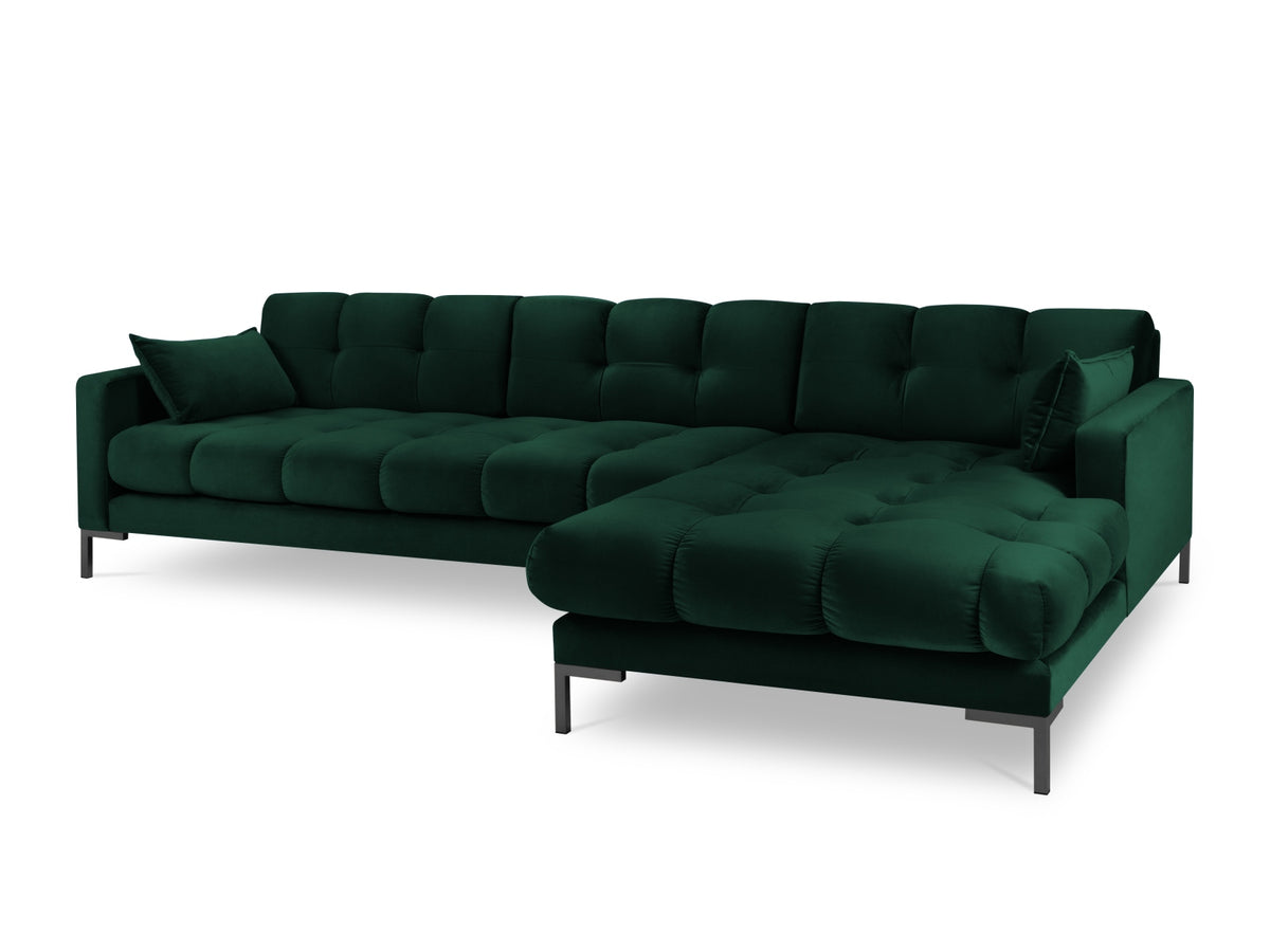 Mamaia Velour Ecksofa rechts 5 Sitzer in Bottle Green/Schwarz-Bluvel präsentiert im Onlineshop von KAQTU Design AG. L-Sofa rechts ist von Micadoni