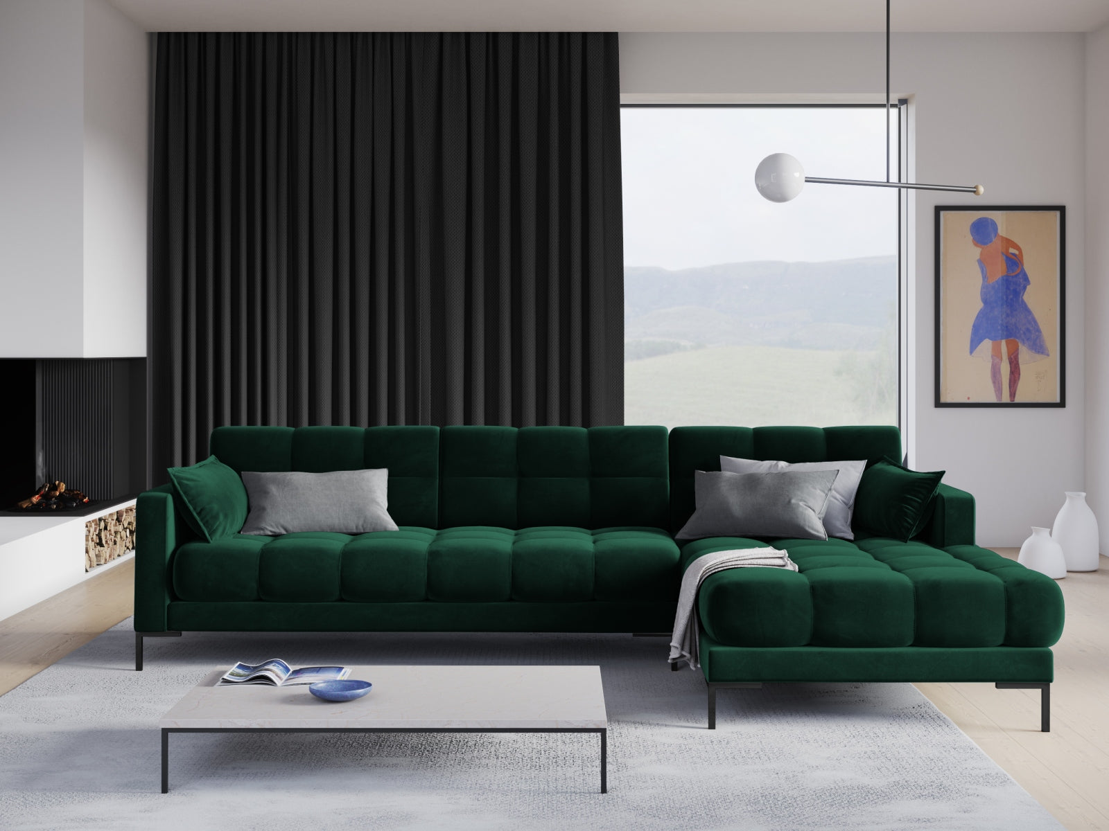 Entdecken Sie das elegante Mamaia Velour Ecksofa rechts von Micadoni – ein stilvolles 5-Sitzer Sofa für höchsten Komfort und modernes Wohnen.