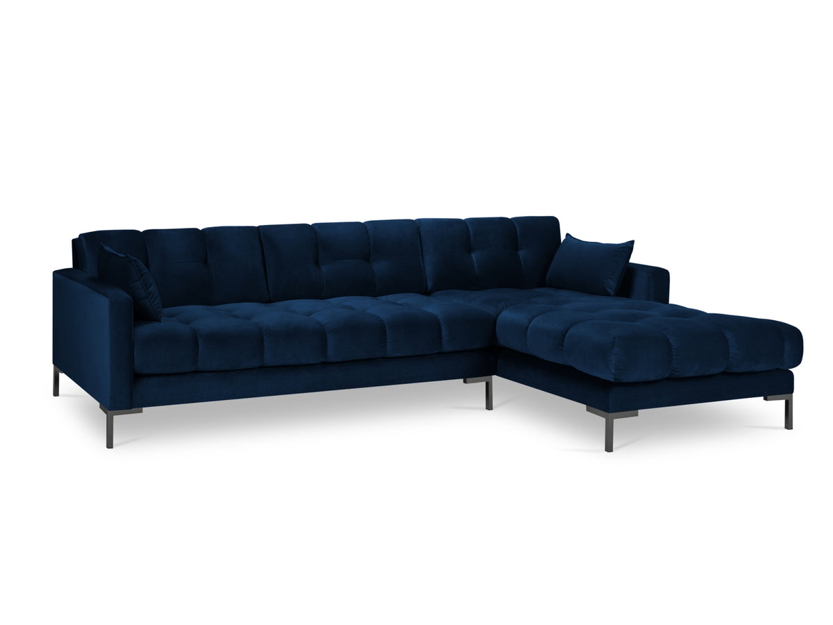 Mamaia Velour Ecksofa rechts 5 Sitzer in Royal Blue/Schwarz-Bluvel präsentiert im Onlineshop von KAQTU Design AG. L-Sofa rechts ist von Micadoni