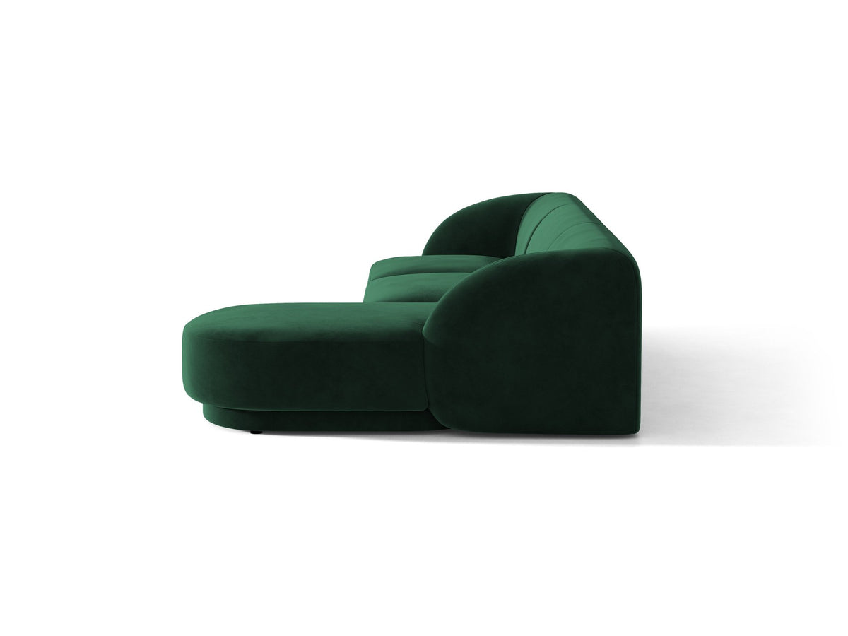 Dunkelbeiges L-Sofa Miley von Micadoni mit Bluvel-Stoffbezug, schwarzen Kunststoffbeinen und modularer Bauweise, rechts ausgerichtet.