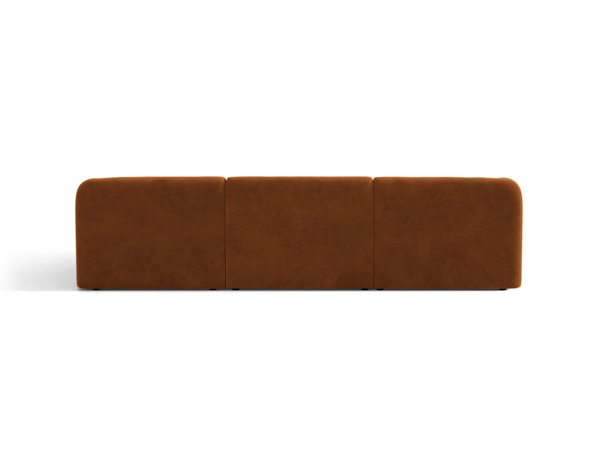 Dunkelbeiges L-Sofa Miley von Micadoni mit Bluvel-Stoffbezug, schwarzen Kunststoffbeinen und modularer Bauweise, rechts ausgerichtet.