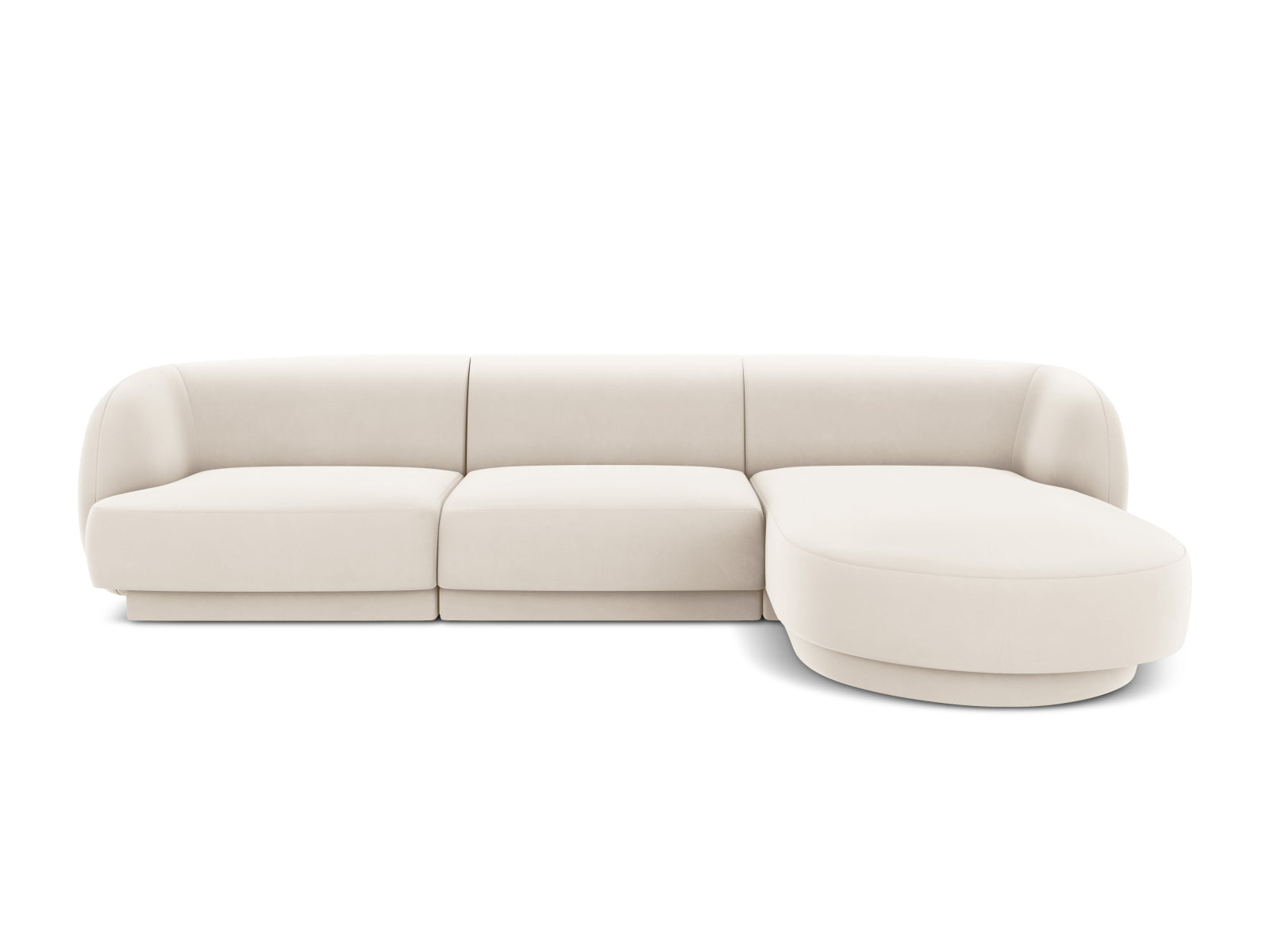 Miley Velour Ecksofa rechts 4 Sitzer in Light Beige-Bluvel präsentiert im Onlineshop von KAQTU Design AG. L-Sofa rechts ist von Micadoni