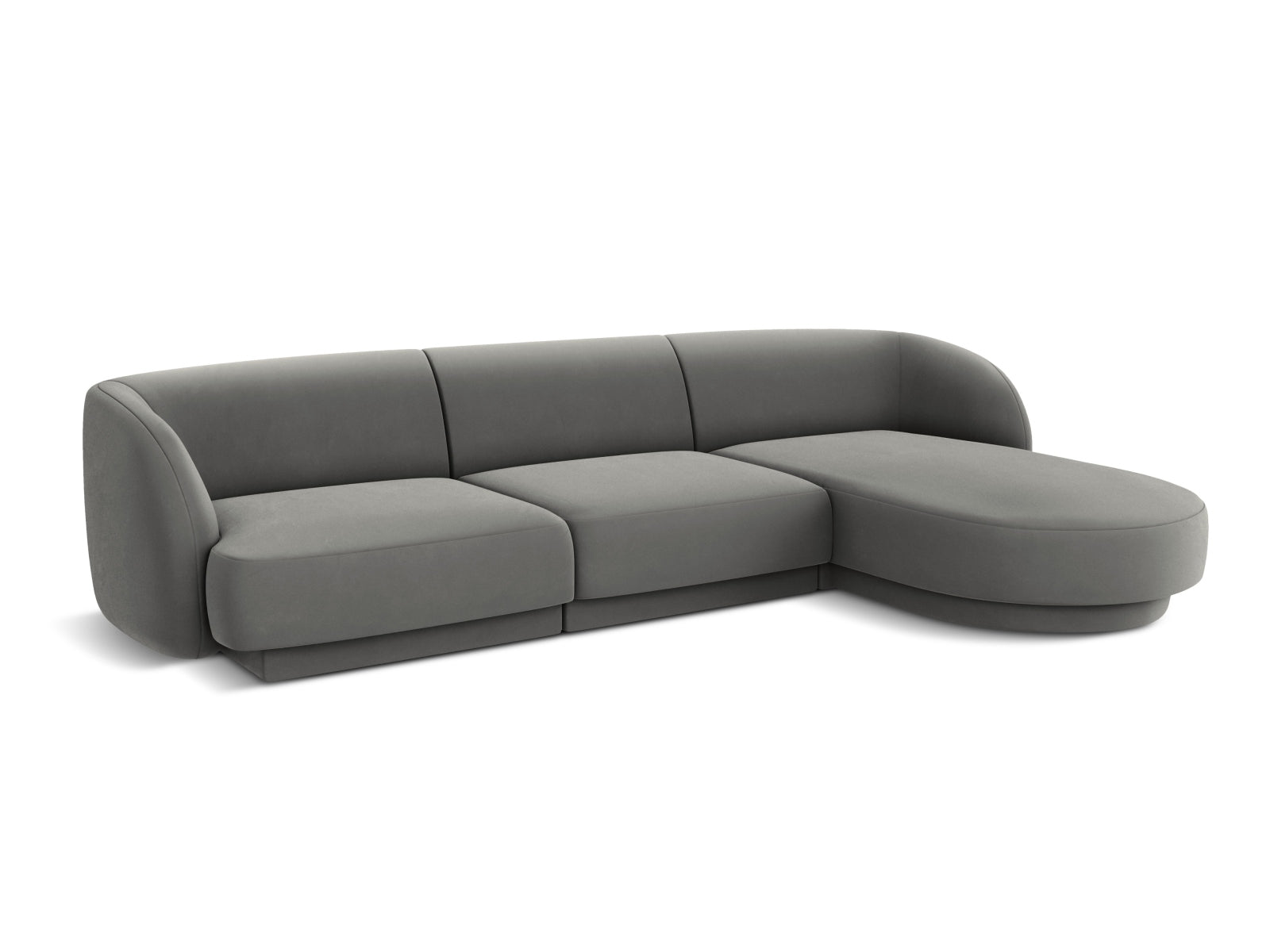Stylisches Miley Velour Ecksofa in sanftem Hellgrau, 4-Sitzer, rechtsseitig, perfekt für moderne Wohnkonzepte von Micadoni.