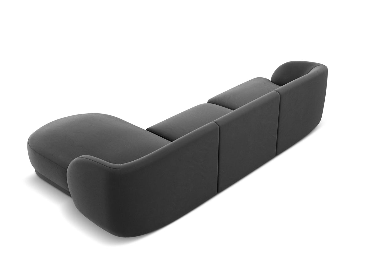 Miley Velour Ecksofa rechts 4 Sitzer in Grey-Bluvel präsentiert im Onlineshop von KAQTU Design AG. L-Sofa rechts ist von Micadoni