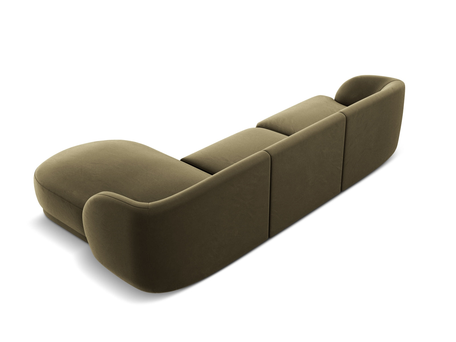 Elegantes, modernes Ecksofa in sanften Grün-Blau-Tönen, 4-Sitzer aus luxuriösem Velours, ideal für entspannte Stunden im Wohnzimmer.