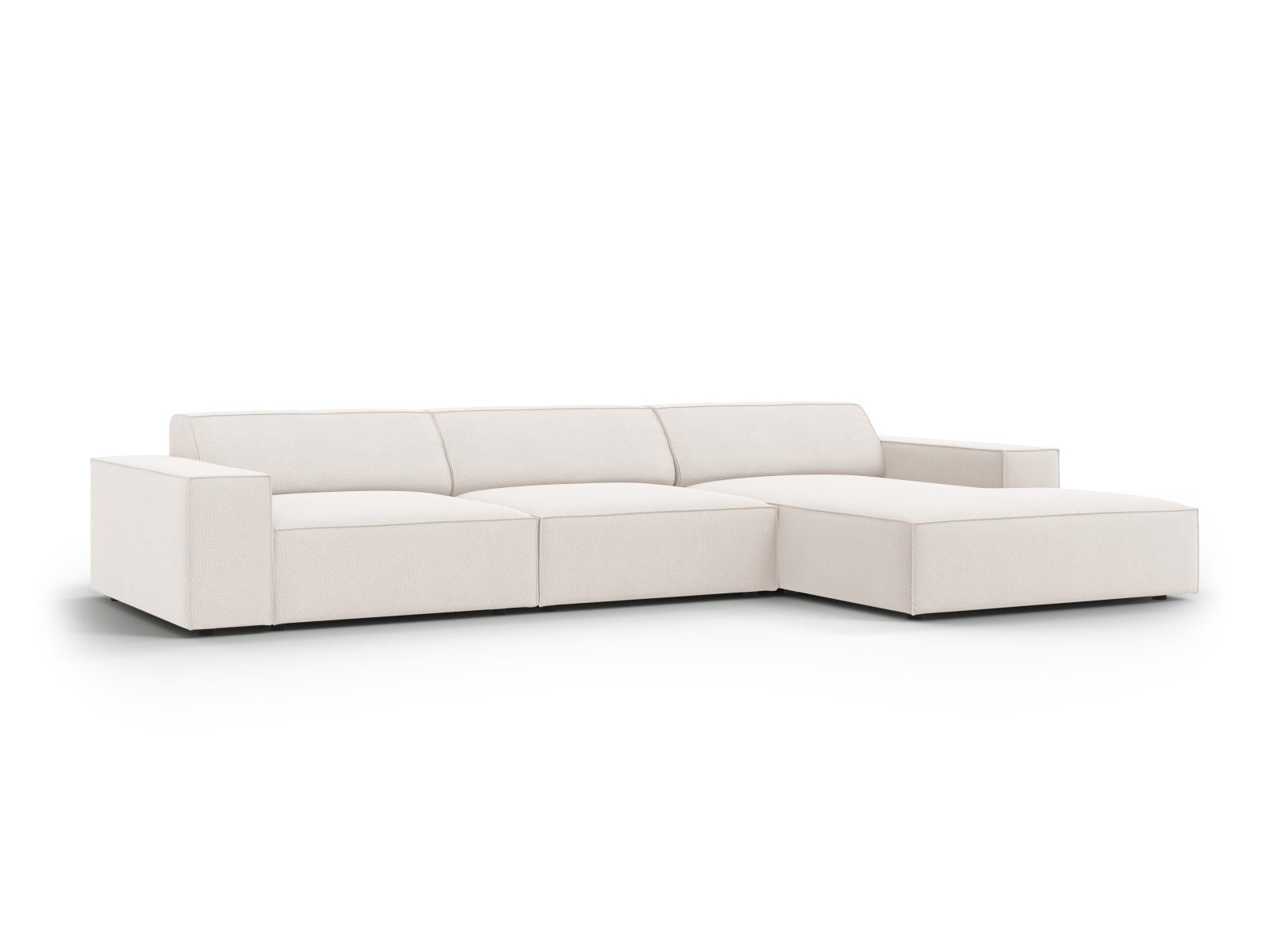 Modernes, modulares Ecksofa in sanftem Beige, perfekt für gemütliche Wohnzimmer. 4-Sitzer von Micadoni mit stilvollem Design.