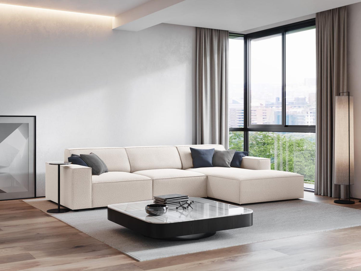 Jodie Modulares Ecksofa rechts 4 Sitzer in Light Beige-Megan präsentiert im Onlineshop von KAQTU Design AG. L-Sofa rechts ist von Micadoni
