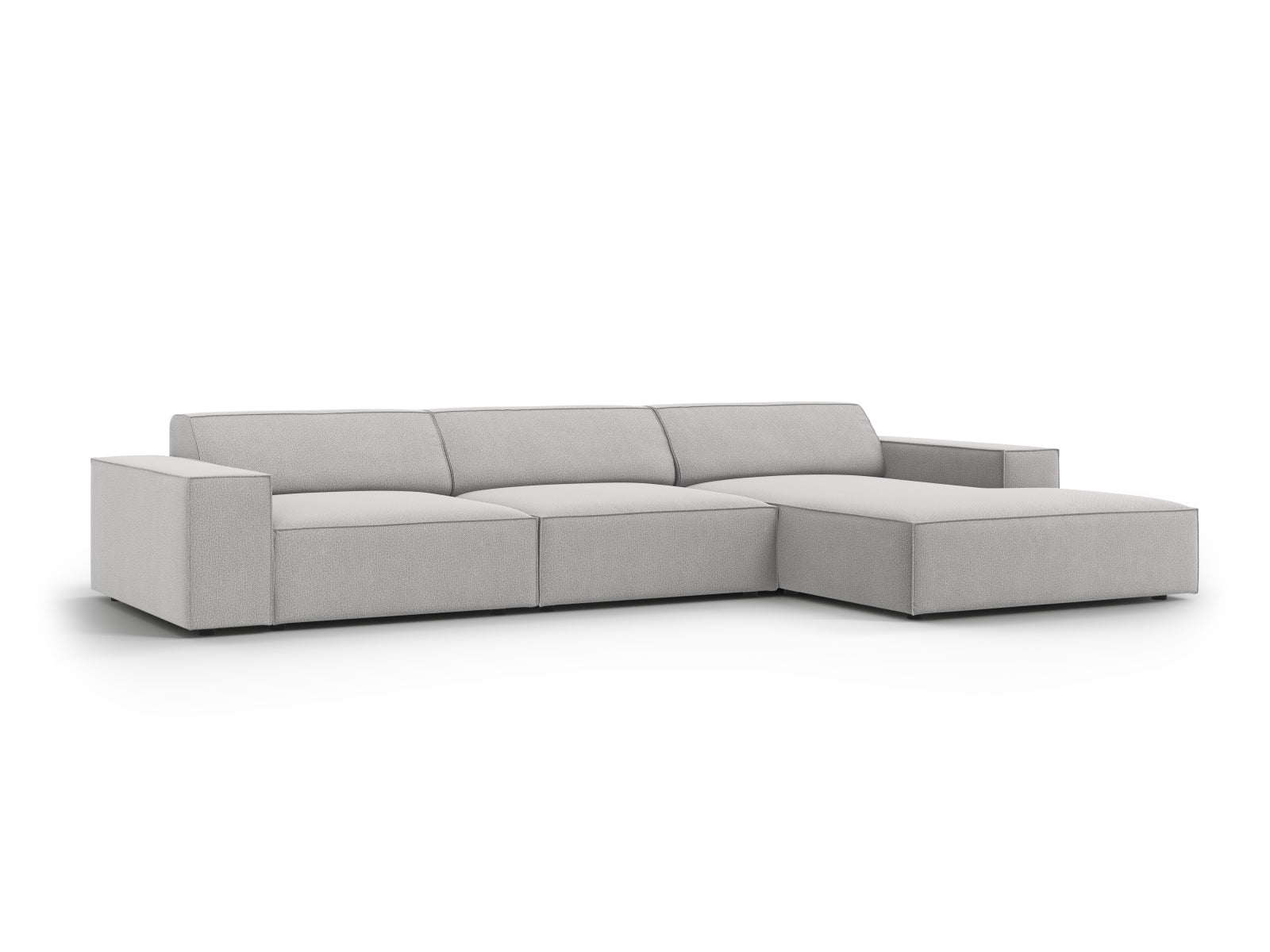Modernes, flexibles Ecksofa Jodie in sanftem Grau, perfekt für gemütliche Wohnzimmer, erhältlich bei Micadoni.