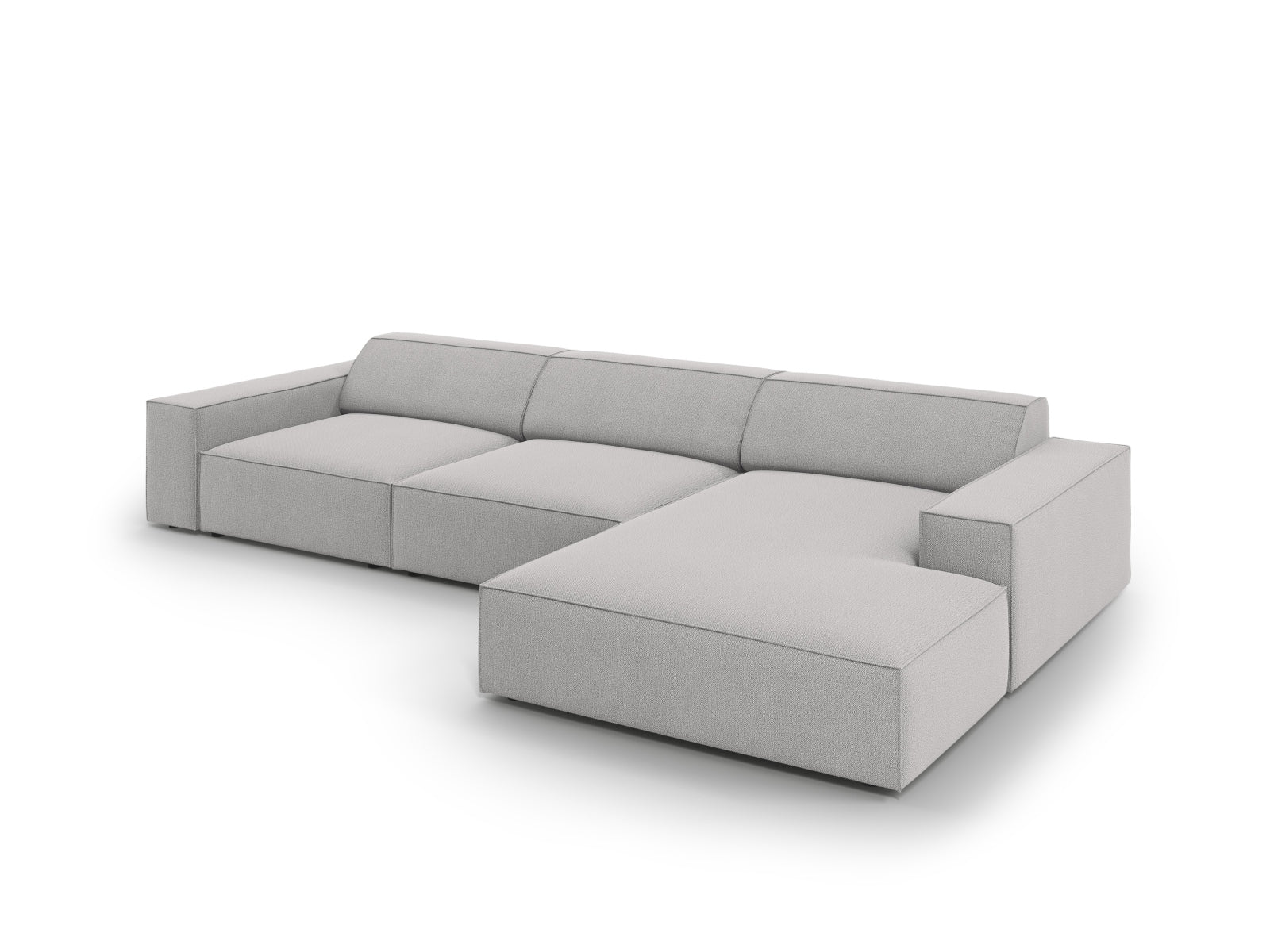 Elegantes, modulares 4-Sitzer Ecksofa Jodie in dezentem Grau, ideal für stilvolle Wohnräume und vielseitige Einrichtungsmöglichkeiten.