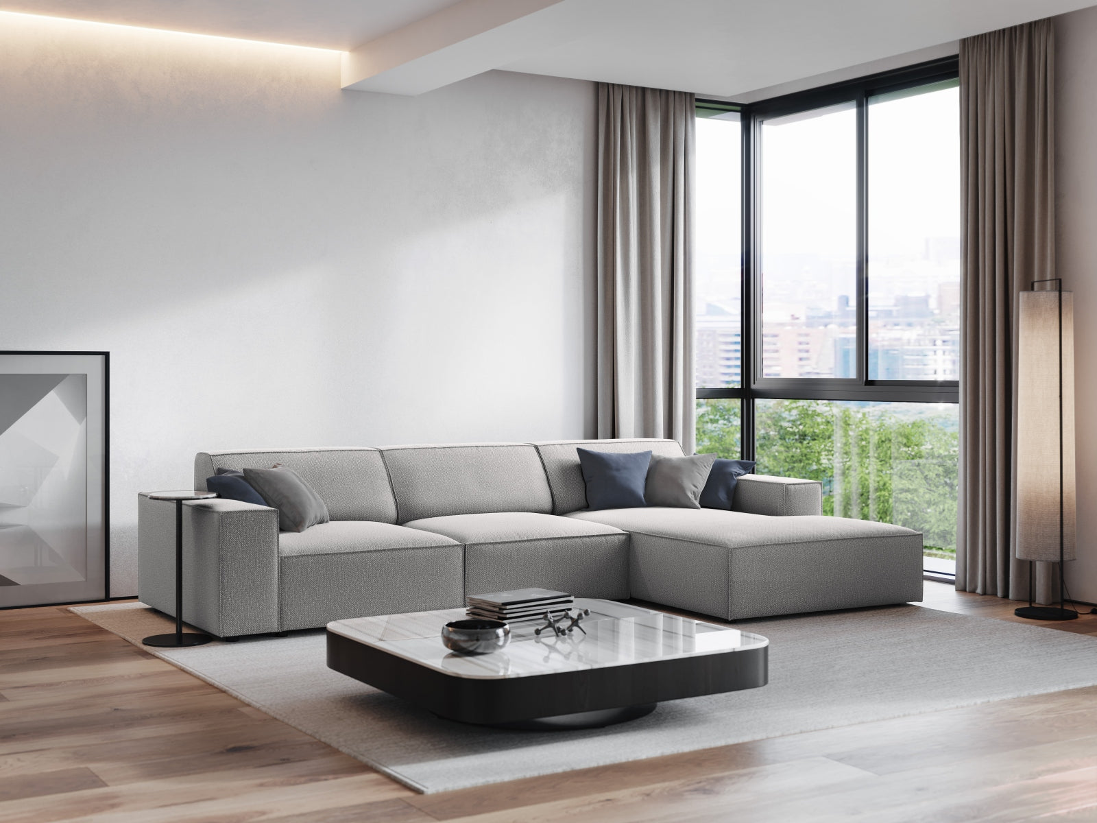 Entdecken Sie das Jodie Ecksofa von Micadoni – ein stilvolles, modulares 4-Sitzer Sofa, das Komfort und Eleganz in Ihr Wohnzimmer bringt.