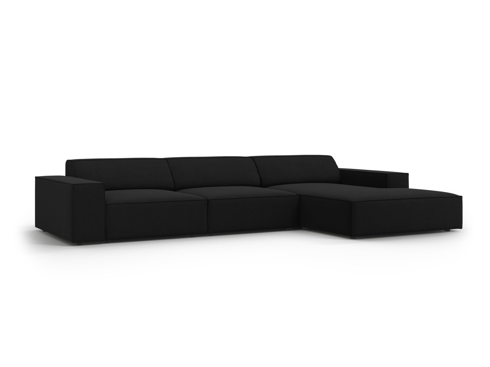 Modernes, modulares Ecksofa Jodie in edlem Schwarz, perfekt für gemütliche Wohnzimmer. 4-Sitzer von Micadoni für stilvolle Entspannung.