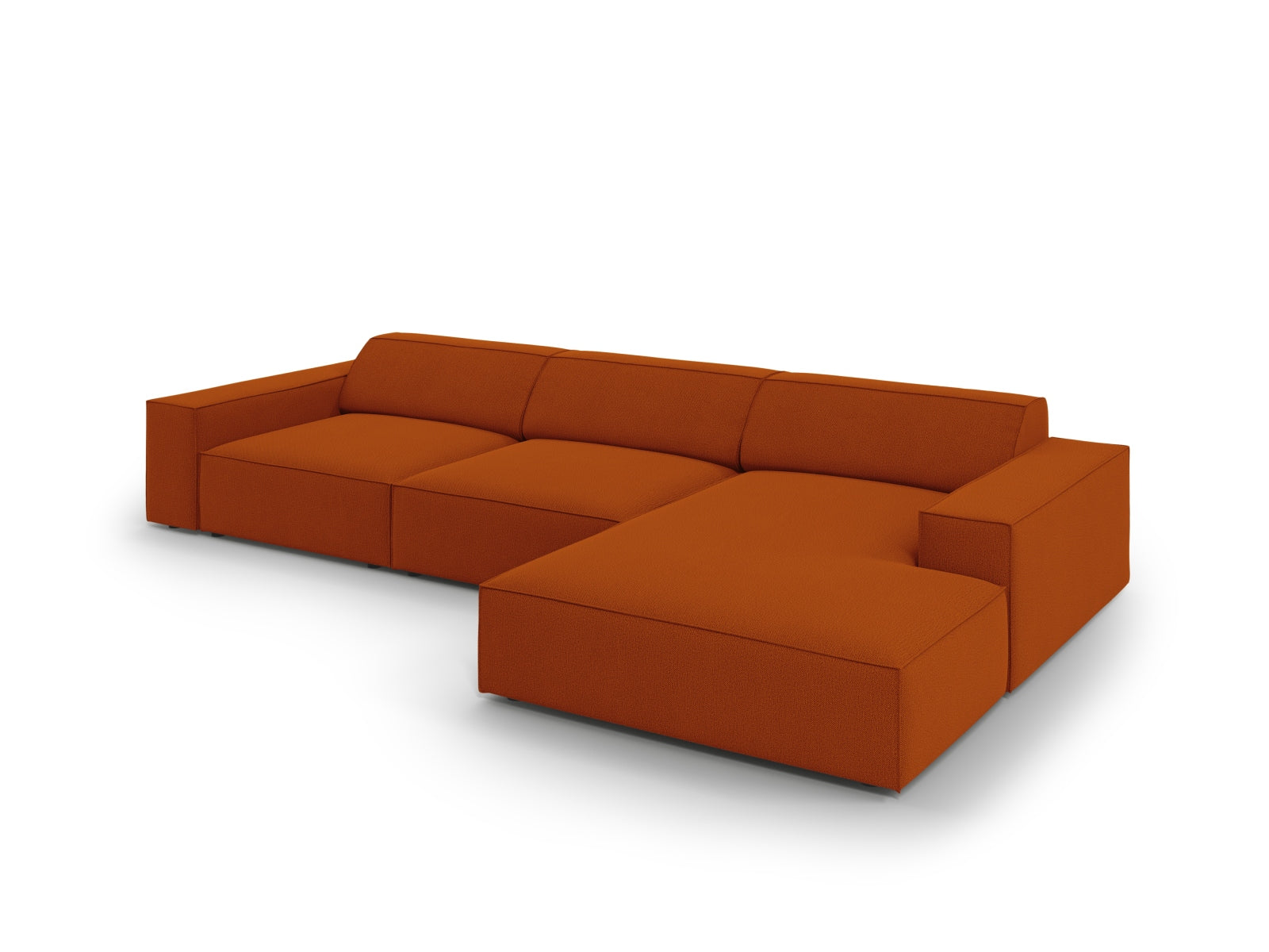 Stylisches, terracottafarbenes Ecksofa für 4 Personen, perfekt für entspannte Stunden und stilvolle Einrichtungsideen.