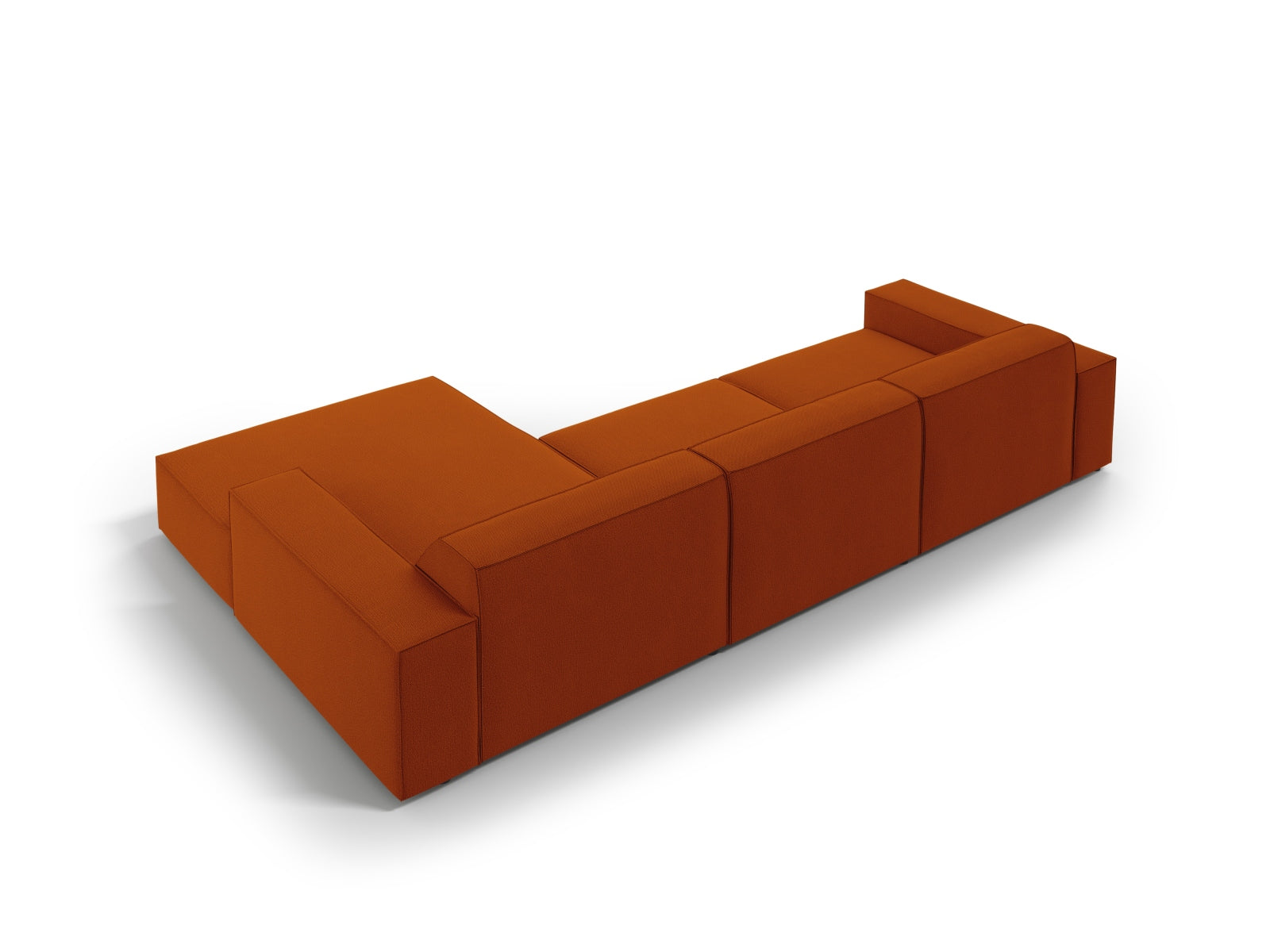 Elegantes, terracottafarbenes L-Sofa für 4 Personen, ideal für gemütliche Abende und moderne Wohnkonzepte.