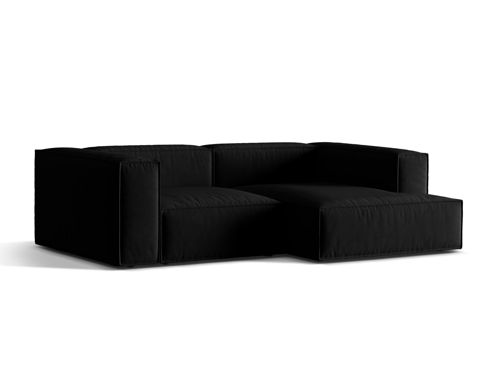 Elegantes Nuria Velour Ecksofa in Schwarz, modular und vielseitig, ideal für stilvolle Wohnräume. Perfekt als 3-Sitzer für gemütliche Abende.