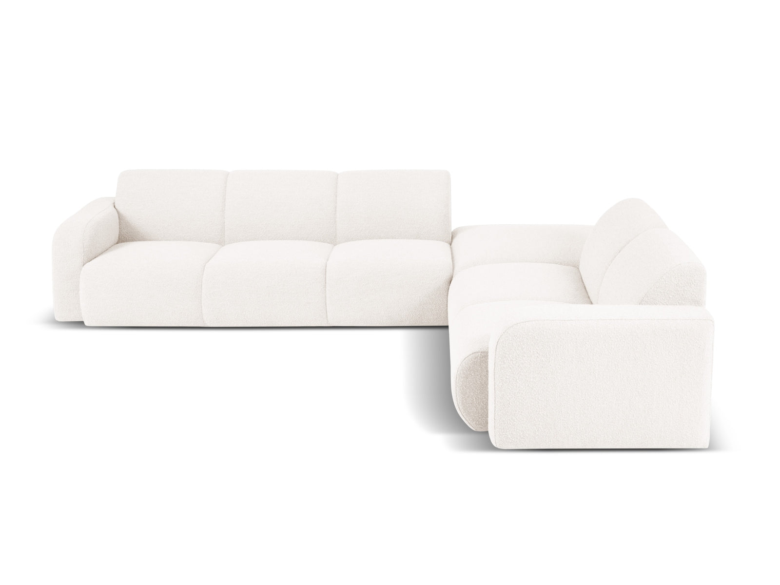 Elegantes Molino Boucle Ecksofa rechts für 6 Personen in stilvollem White-Baloo, ideal für moderne Wohnräume.