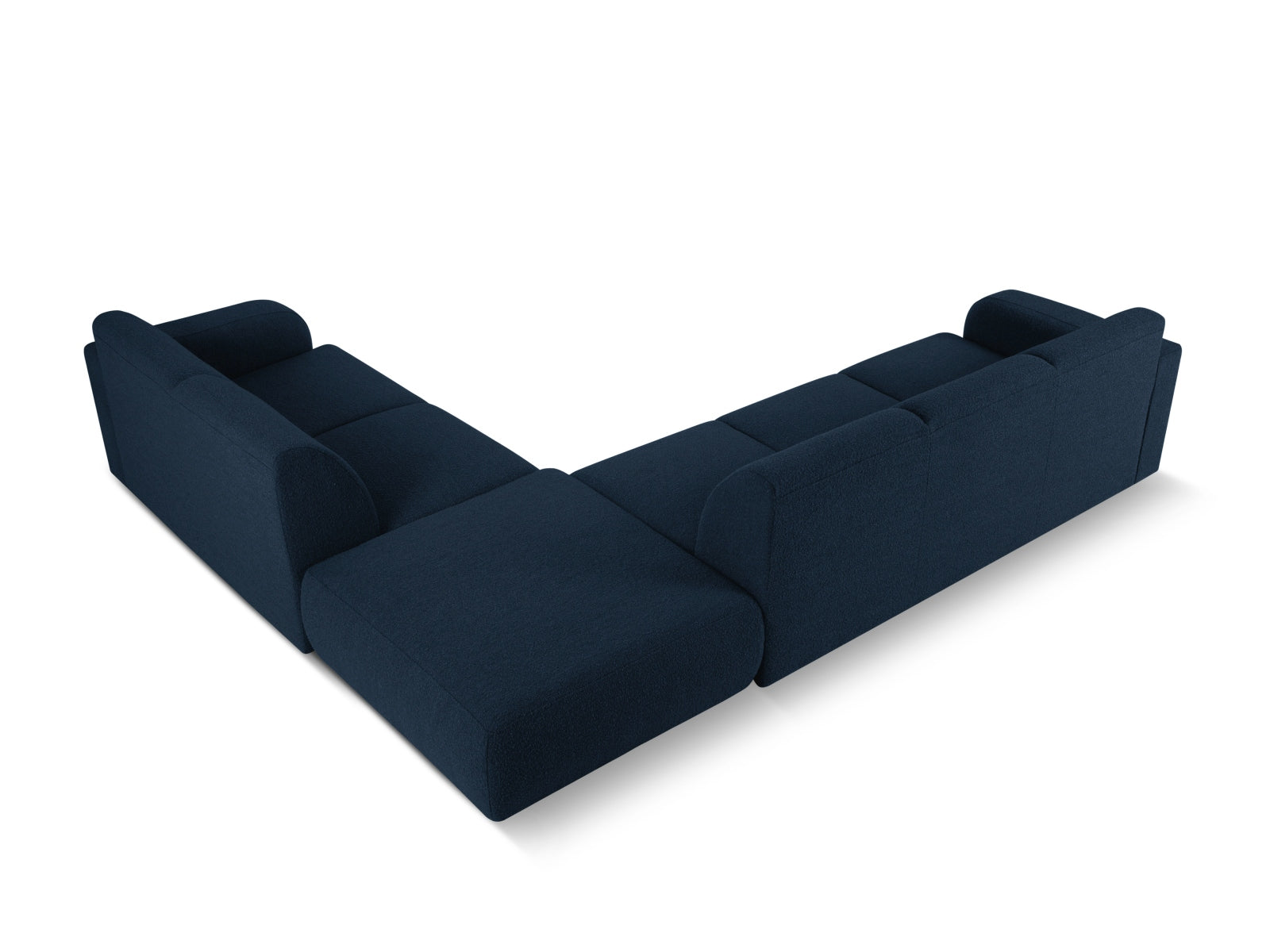 Modernes Molino Boucle Ecksofa rechts für 6 Personen in tiefem Blau, perfekt für gemütliche Abende und stilvolle Einrichtung.