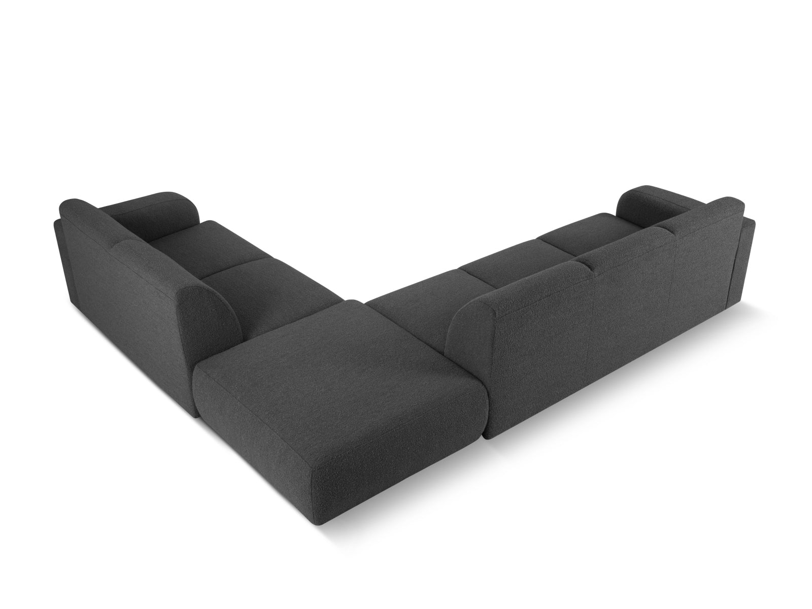 Modernes Molino Boucle Ecksofa rechts für 6 Personen in tiefem Grau, perfekt für entspannte Stunden und stilvolle Einrichtung.
