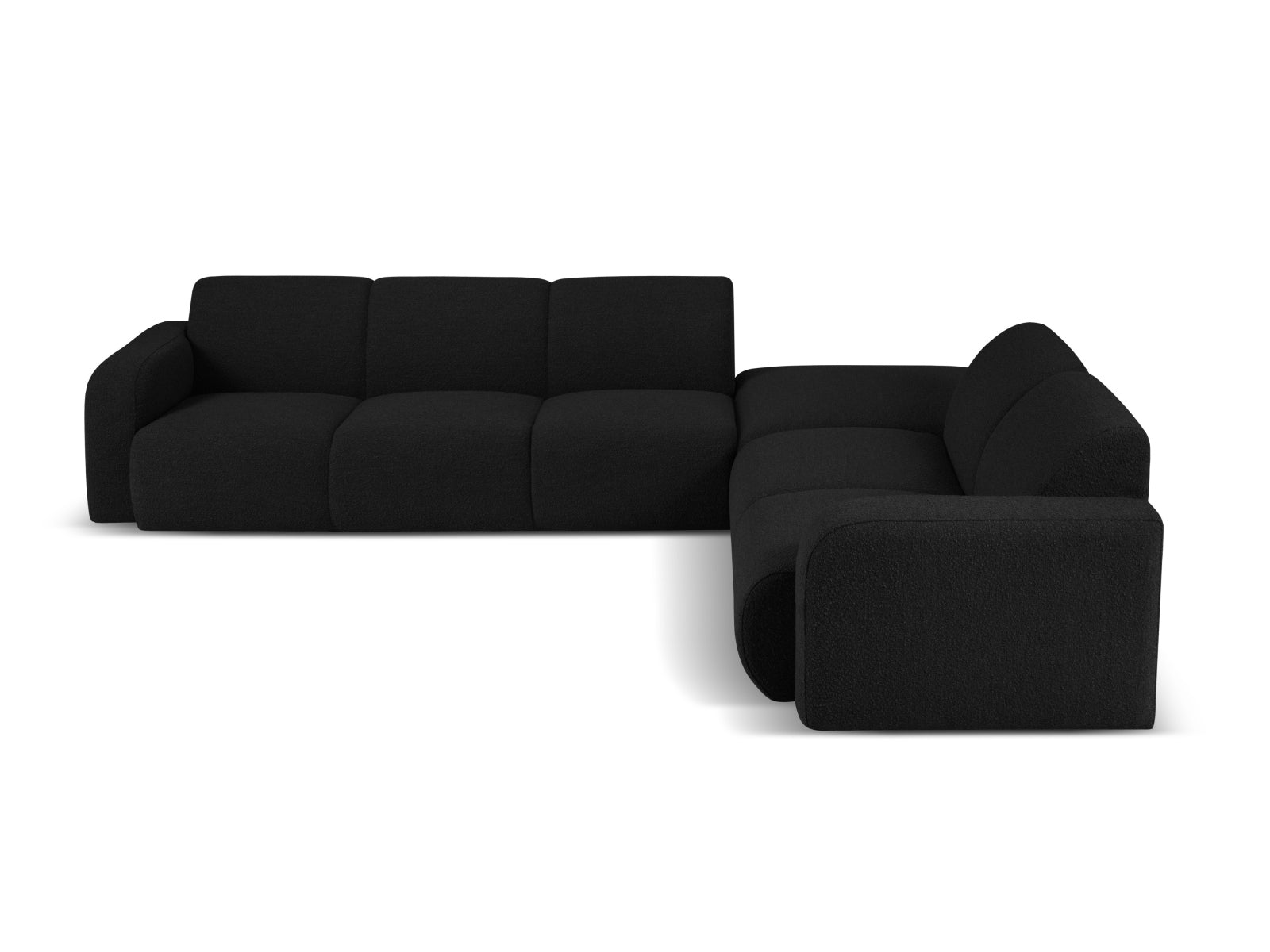 Elegantes Molino Boucle Ecksofa rechts für 6 Personen in stilvollem Black-Baloo, ideal für moderne Wohnräume.