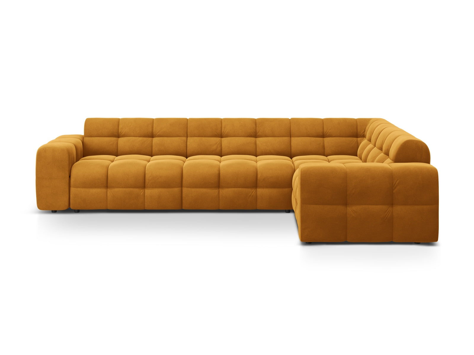 Kendal Velour Ecksofa rechts 6 Sitzer in Mustard präsentiert im Onlineshop von KAQTU Design AG. Ecksofa rechts ist von Micadoni