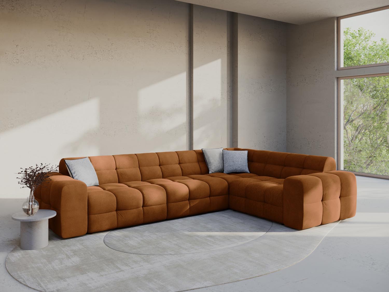 Entdecken Sie das Kendal Velour Ecksofa rechts 6 Sitzer von Micadoni – stilvolles Design, grosszügige Sitzfläche und höchsten Komfort für Ihr Zuhause.