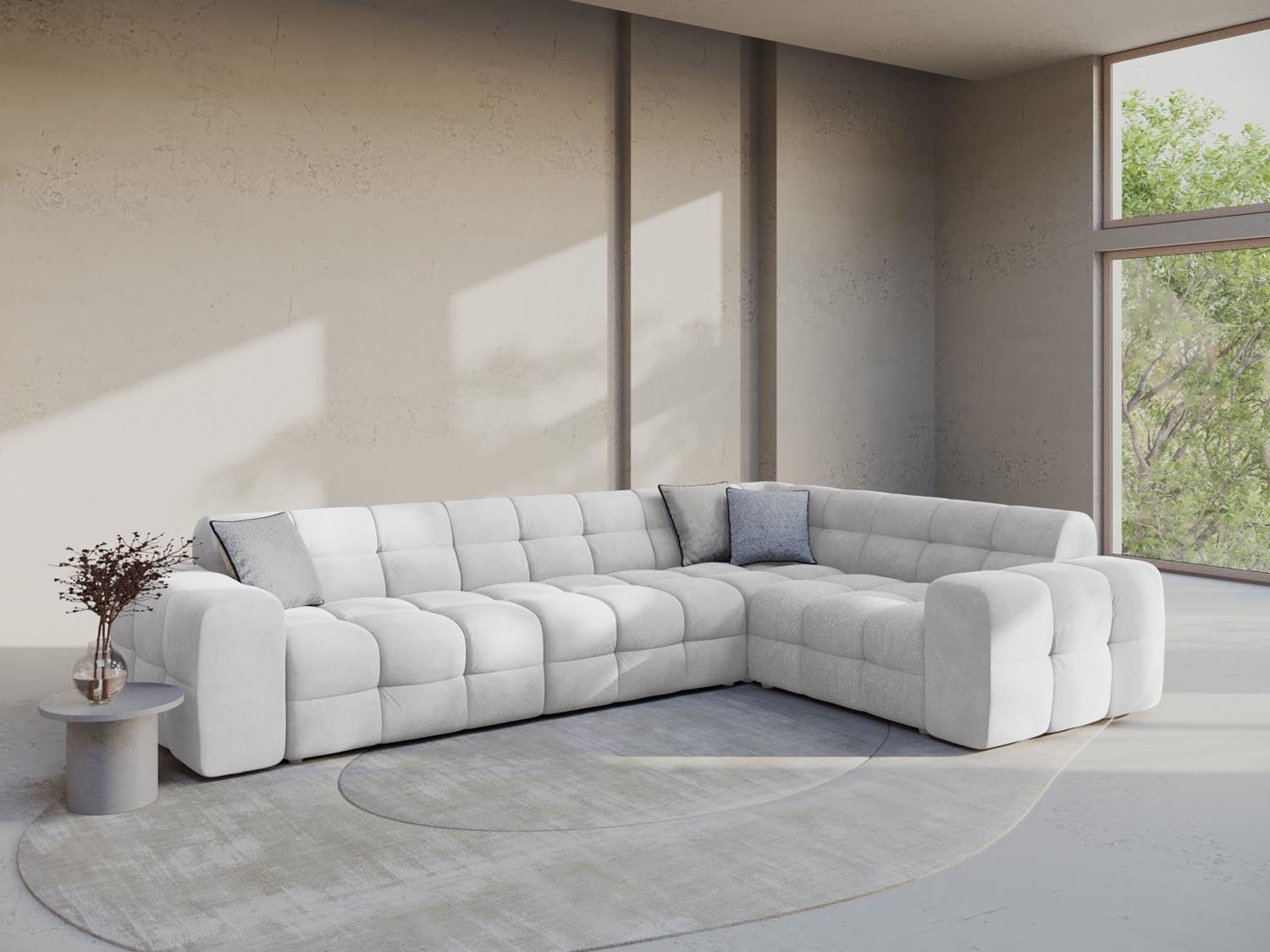 Entdecken Sie das Kendal Velour Ecksofa rechts 6 Sitzer von Micadoni – stilvolles Design, viel Platz und höchsten Komfort für Ihr Zuhause.