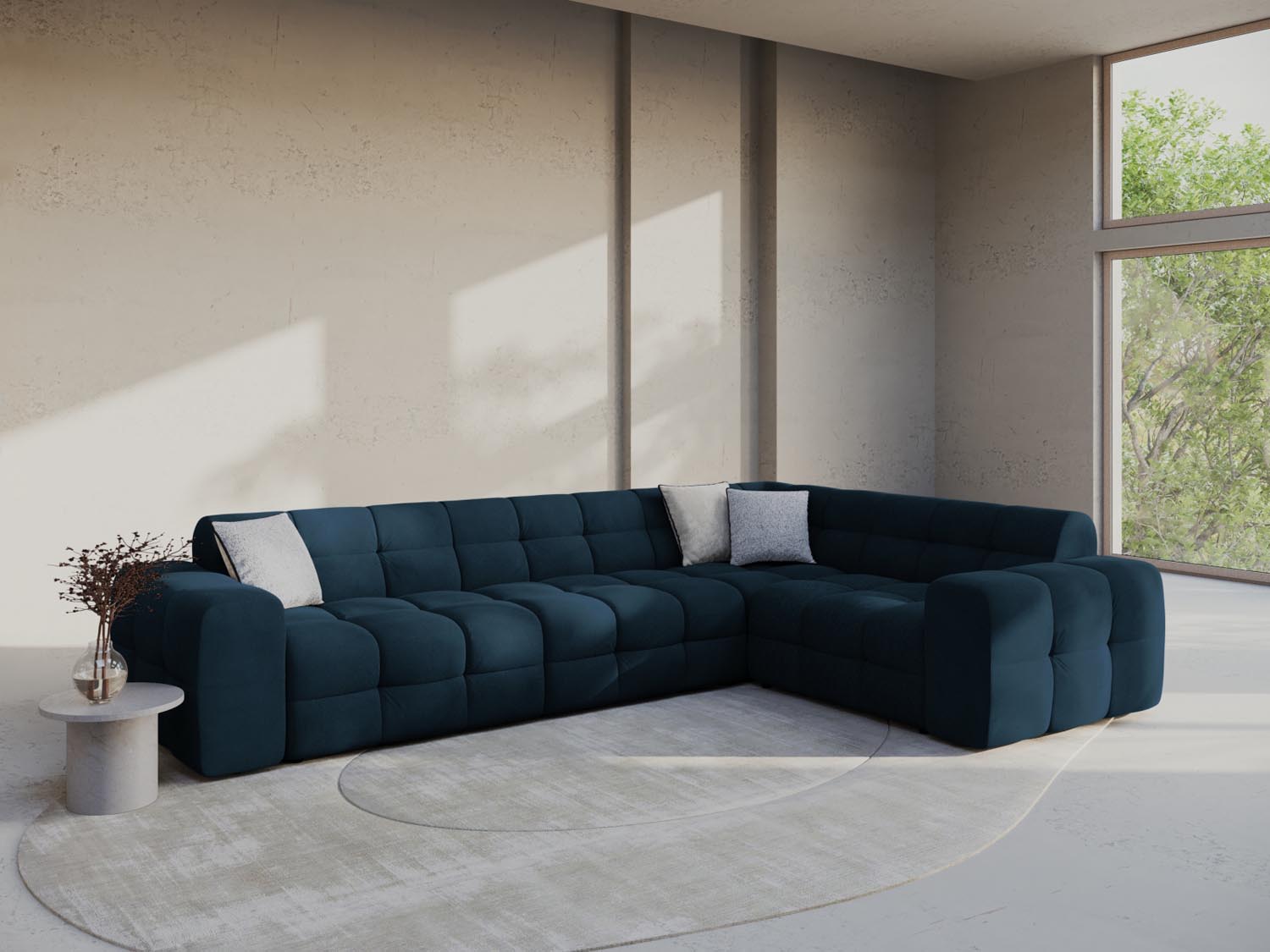 Entdecken Sie das Kendal Velour Ecksofa rechts 6 Sitzer von Micadoni – stilvolles Design, grosszügige Sitzfläche und höchsten Komfort für Ihr Zuhause.