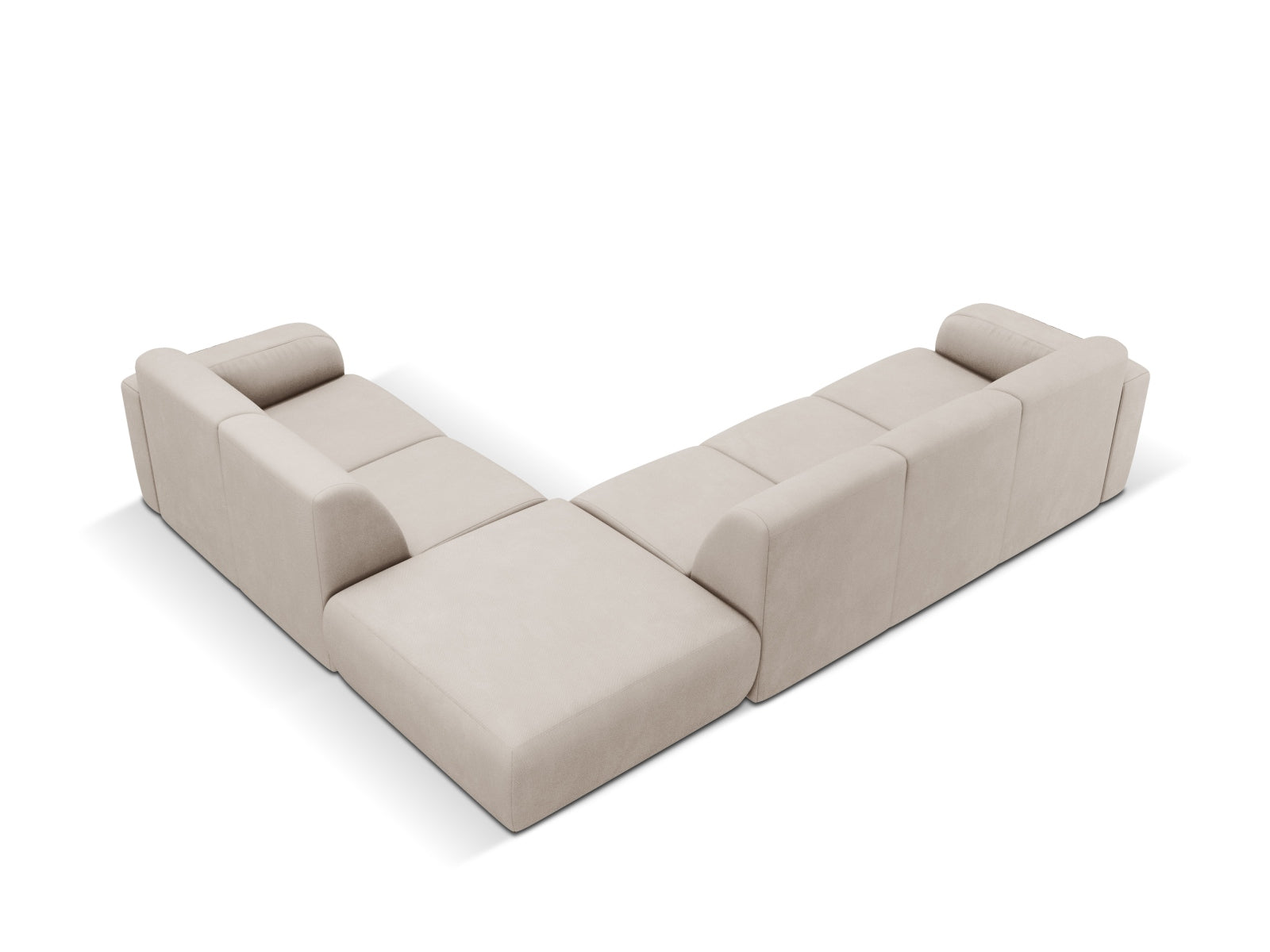 Beiges 6-Sitzer Ecksofa Molino von Micadoni, perfekt für entspannte Abende mit Freunden, vereint modernes Design und hohen Sitzkomfort.