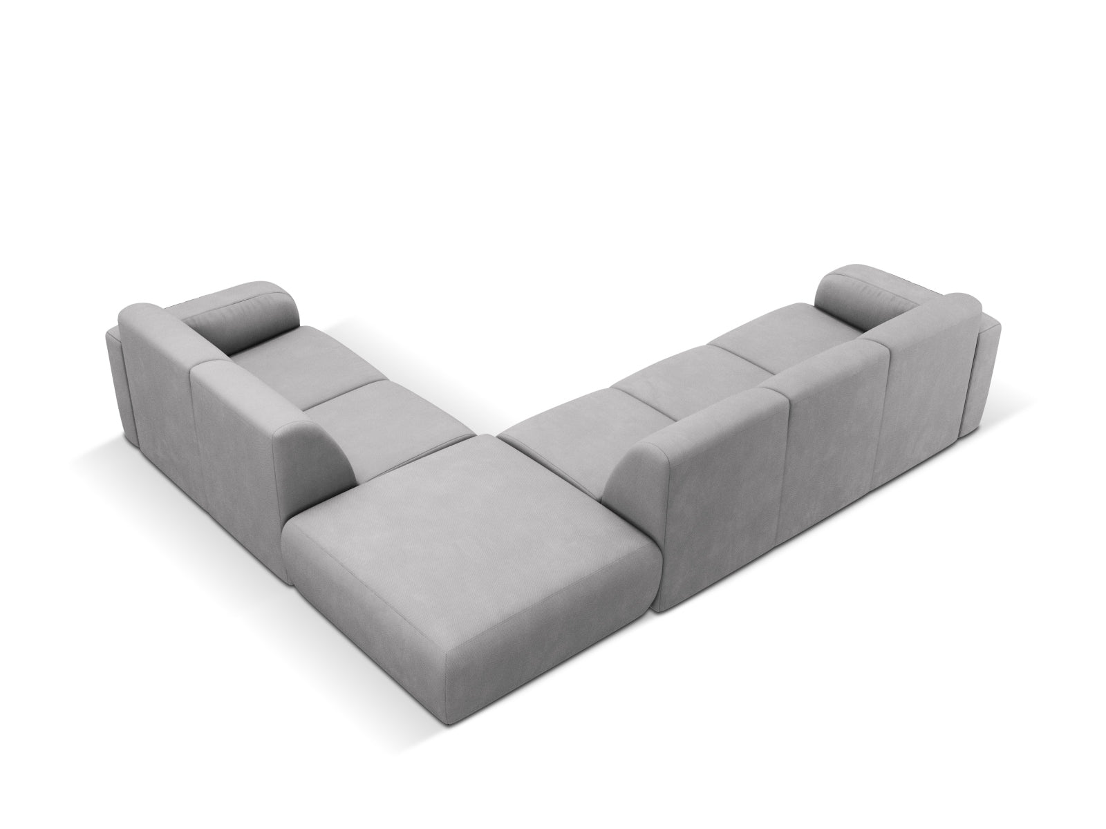 Elegantes 6-Sitzer Ecksofa Molino rechts in sanftem Grau, perfekt für stilvolle Wohnzimmer, bietet hohen Komfort und modernes Design von Micadoni.