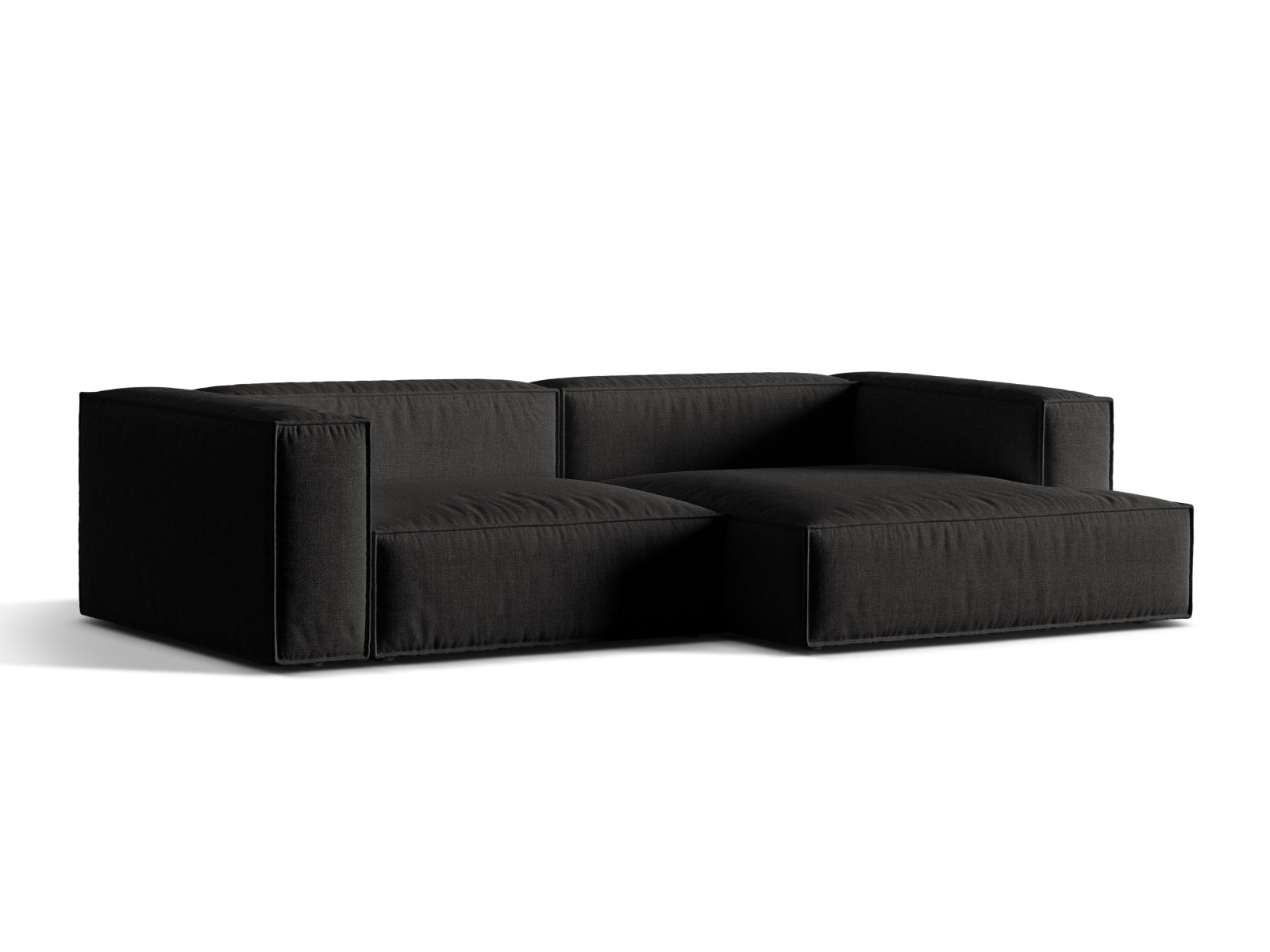 Elegantes 4-Sitzer Ecksofa rechts Nuria in stilvollem Schwarz, ideal für moderne Wohnräume und gemütliche Abende.