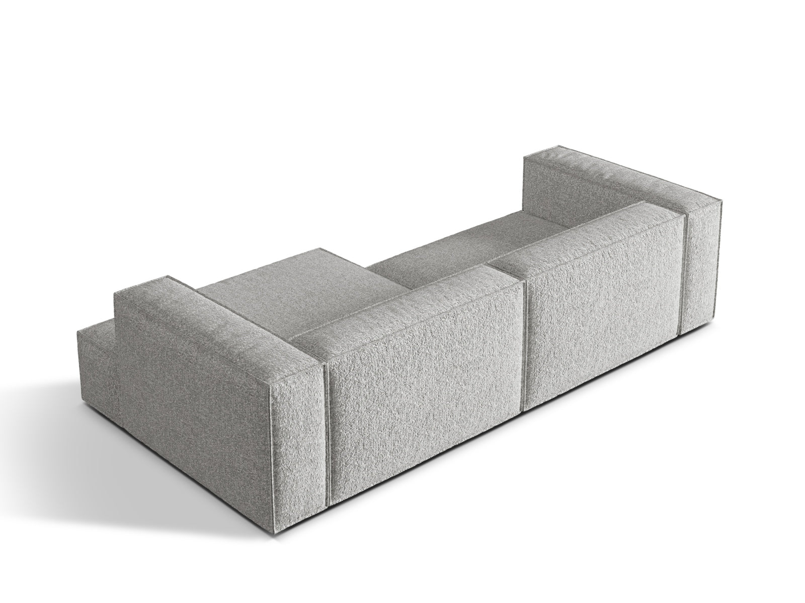 Elegantes Nuria Boucle Ecksofa in Silber, 4-Sitzer, rechtsseitig, ideal für stilvolle und gemütliche Wohnräume.