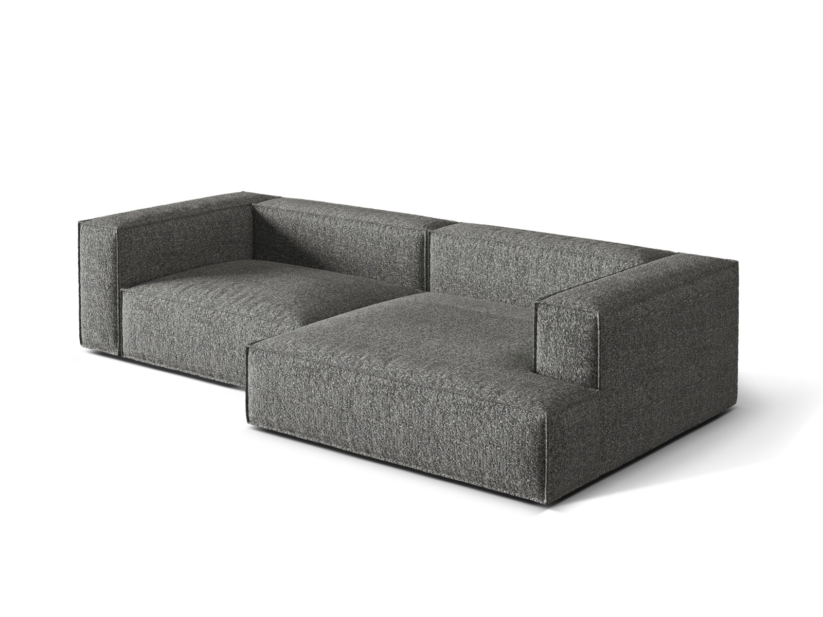 Modulares Nuria Boucle Ecksofa in Graphit, 4-Sitzer, rechts, bietet modernen Komfort und stilvolle Akzente für jedes Wohnzimmer.
